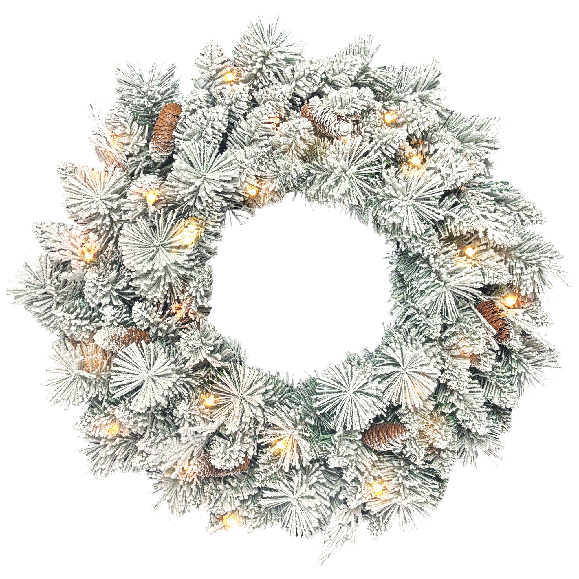 Tannenkranz Weihnachtskranz mit LED-Lichterkette, Tannenzapfen, Türkranz Grün+Weiß, Ø60 x 8 cm