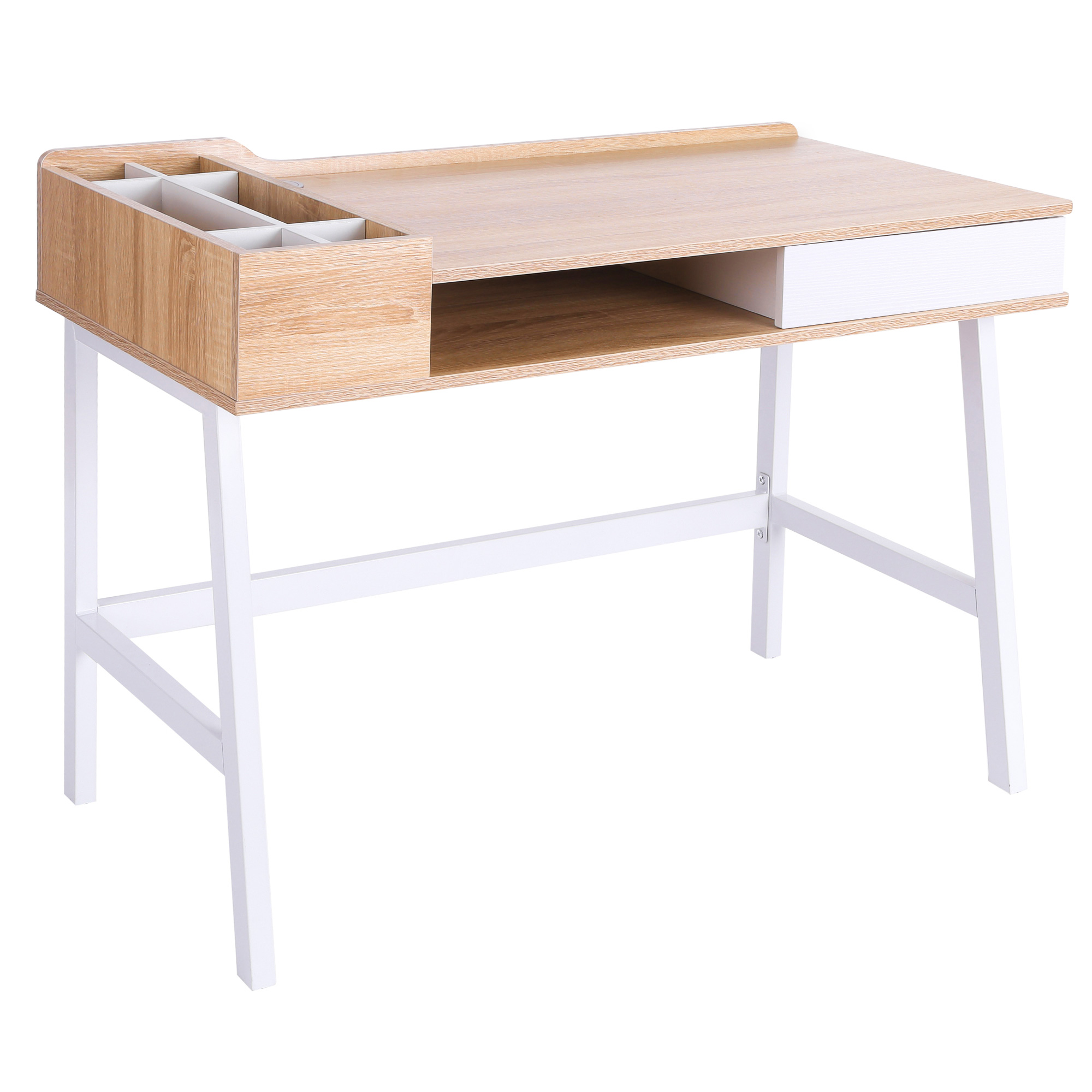 Schreibtisch Computertisch Bürotisch Arbeitstisch PC Tisch vielseitig verwendbar mit sechs Ablagefächern Schublade Breite Tischplatte für Arbeitszimmer Büro und Wohheim Natur 100 x 55 x 81,5 cm