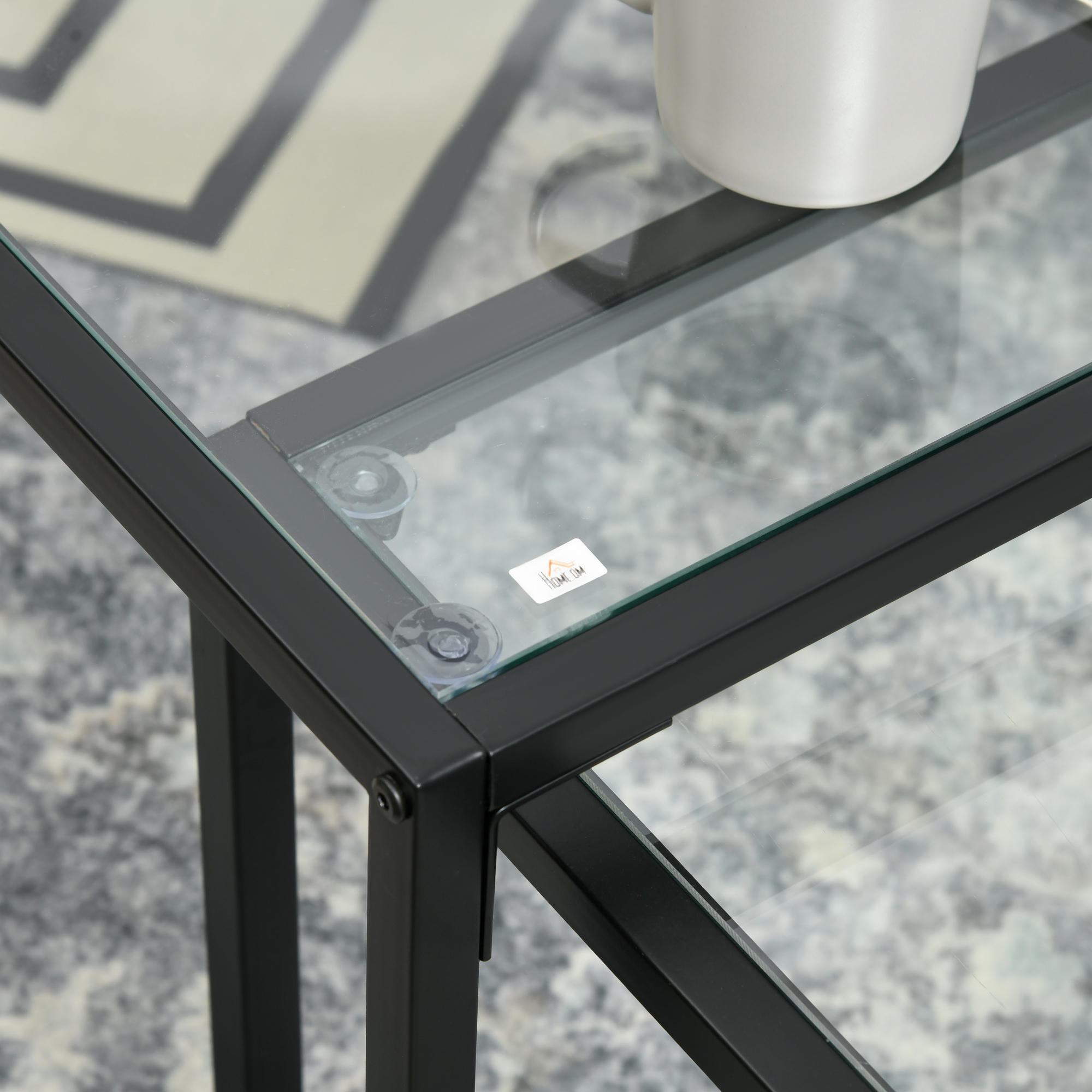 2er-Set Couchtische, Glastische, mit pulverbeschichtetem Stahl, Schwarz + Transparent