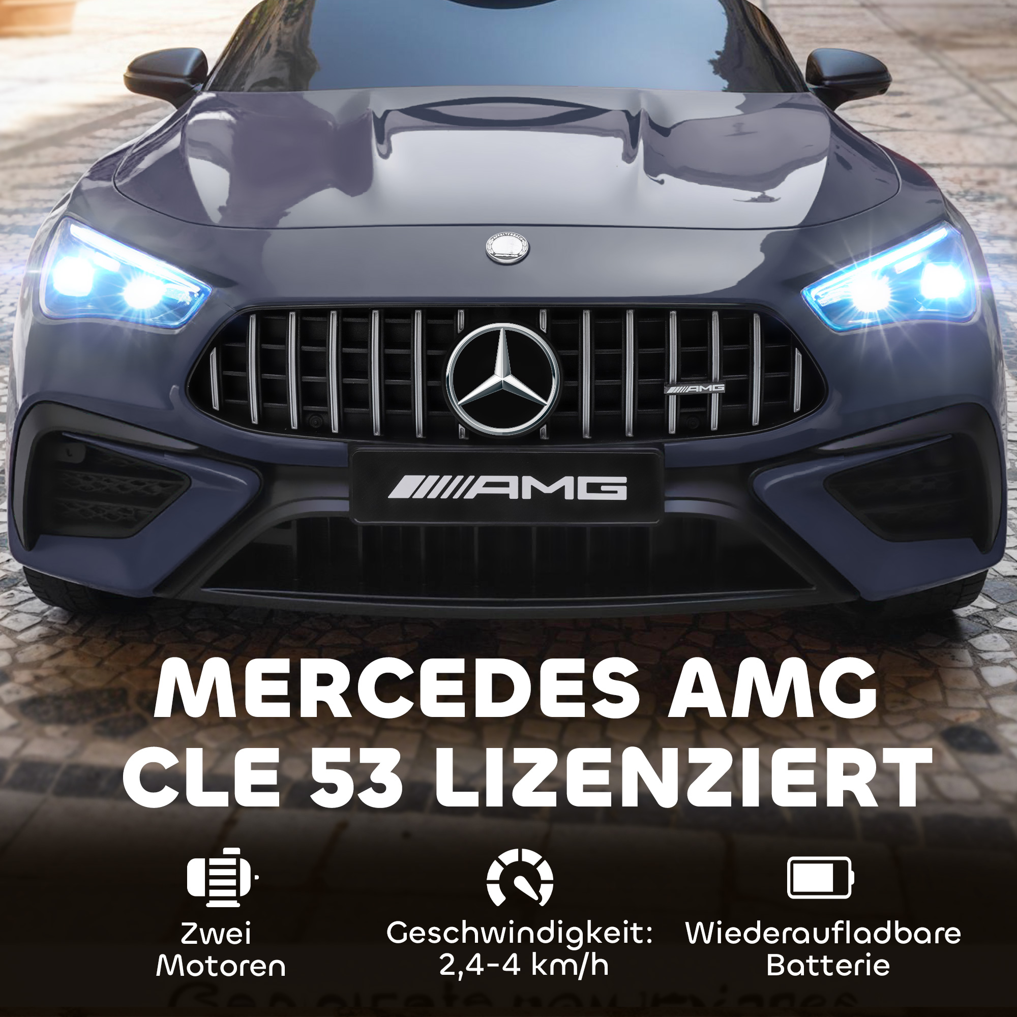 Kinder-Elektroauto, Mercedes-Design, 12V Motoren, Fernbedienung, LED-Lichter, Musik, für 3-6 Jahren Kinder, Grau
