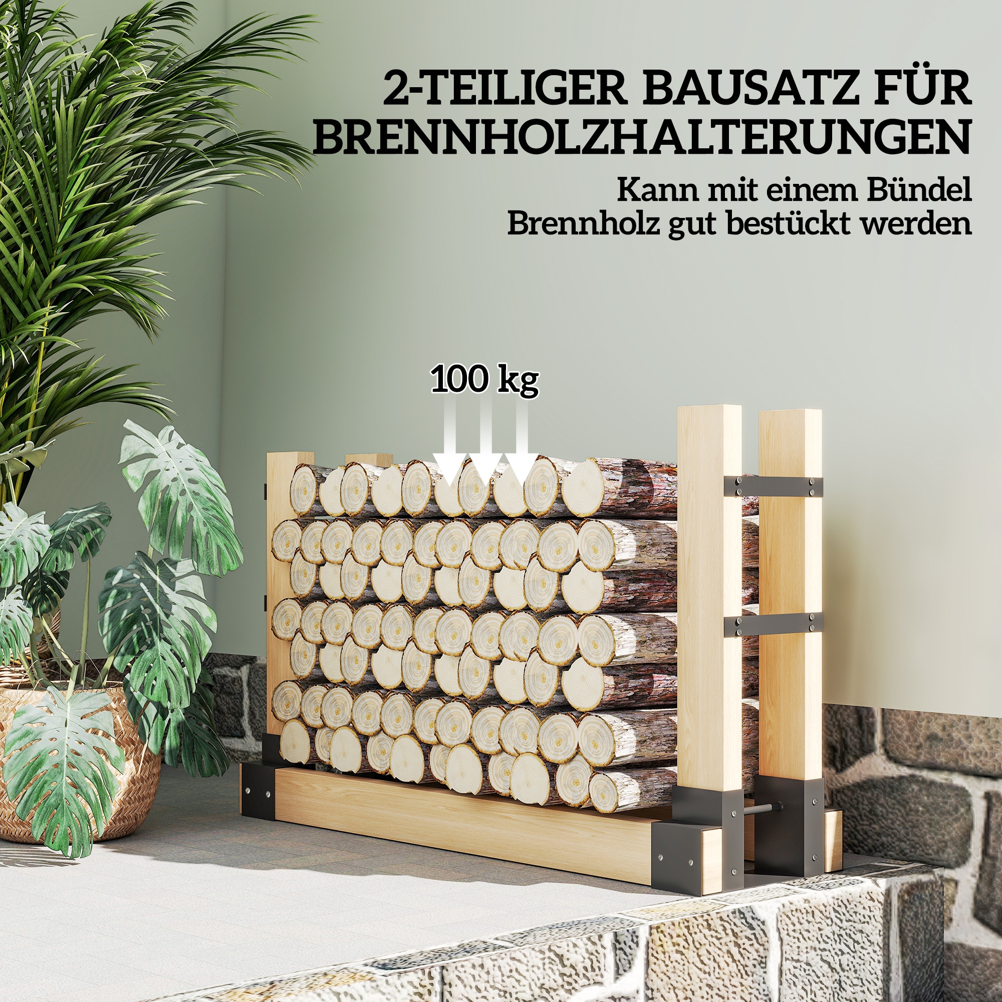 2er Set Kaminholzregal für innen 33,5 x 10 x 15,5cm Brennholzregal mit verstellbar Länge Metall Schwarz
