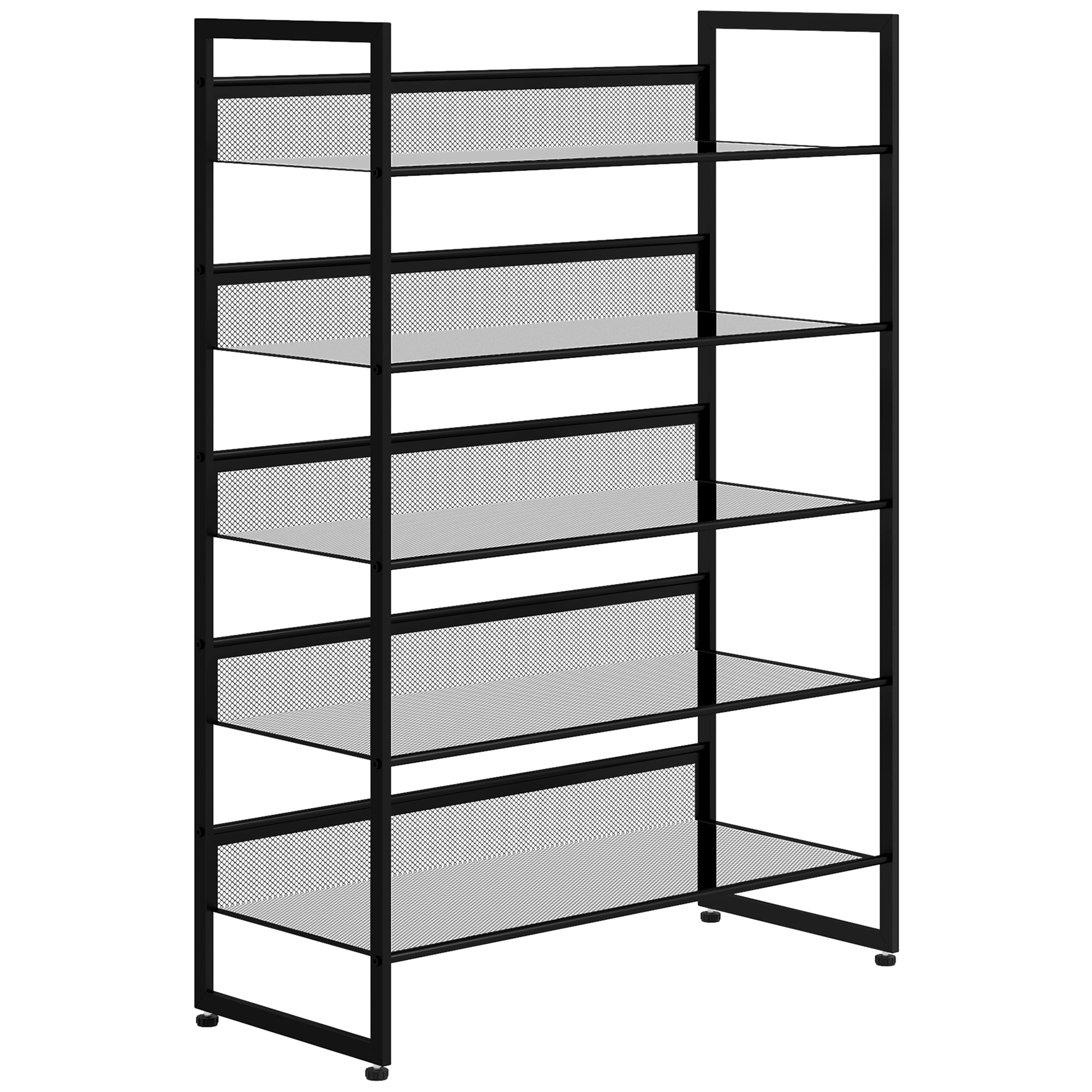kleines Schuhregal Schuhablage Schuhständer hoch schmal, 5 Regale, 72 cm x 30 cm x 102 cm, Schwarz