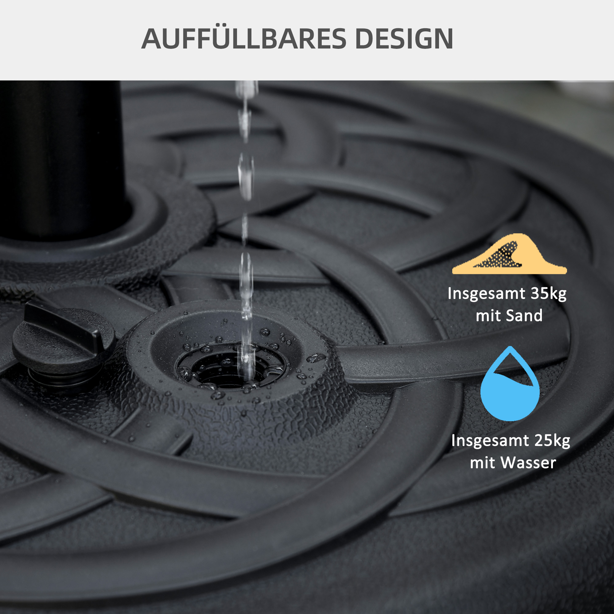 Schirmbasis, Sonnenschirmständer aus Kunststoff und Metall, mit Wasser und Sand befüllbar, Ø56 x 30,5H cm, Schwarz