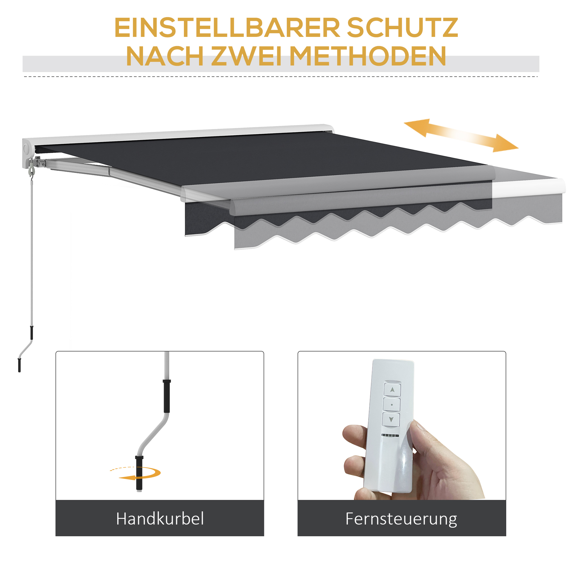 Markise, elektrisch/manuell ausfahrbar, Halbkassette, Fernbedienung, Aluminiumrahmen, 2,5 x 2 m, Grau