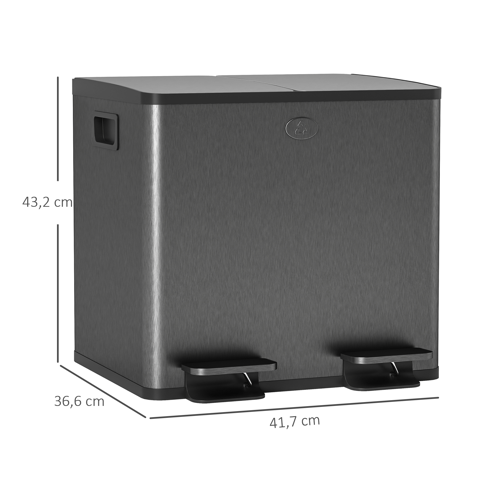 2 x 15l Doppelmülleimer, Pedalöffnung, leicht zu reinigen, Edelstahl, Kunststoff, Schwarz
