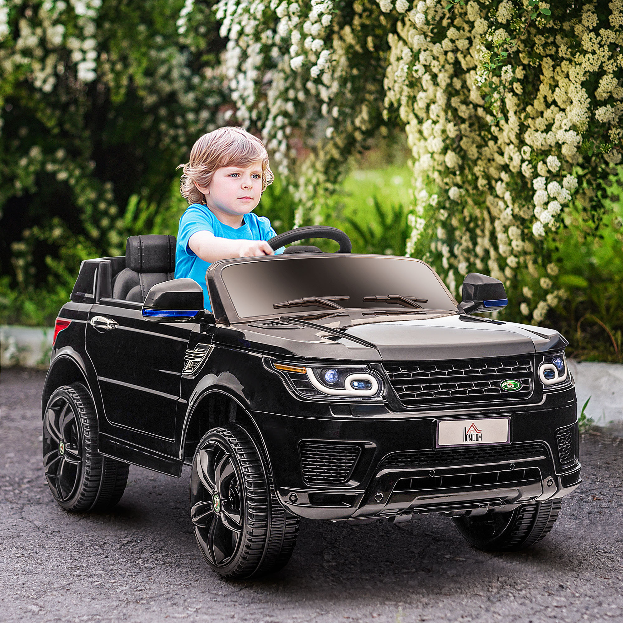 Kinder-Elektroauto SUV, bis 5 kmh/h, mit Sicherheitsgurt, Fernbedienung, Scheinwerfern, Musikfunktion, schwarz