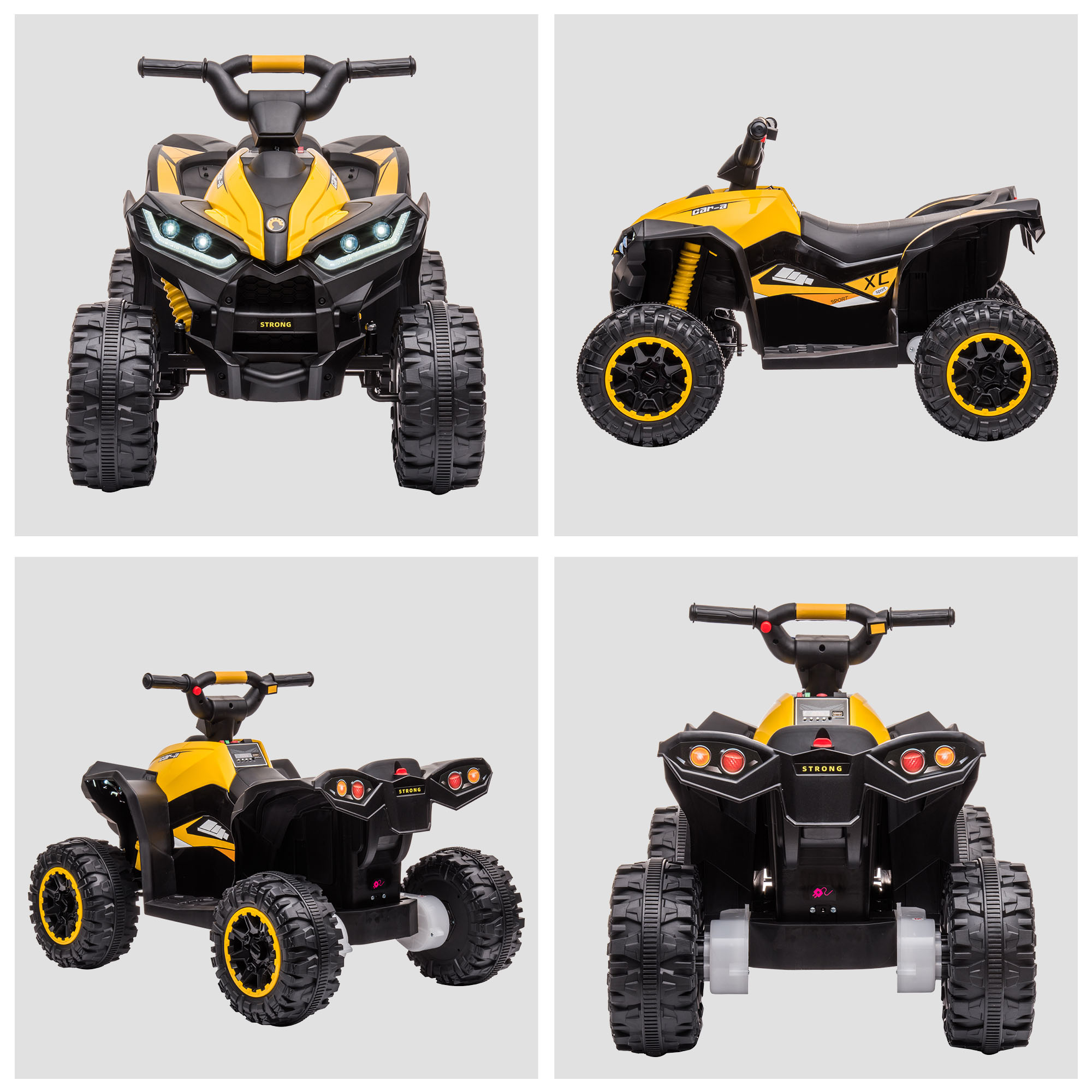 Kinderquad, LED-Scheinwerfer, MP3-Player, Stoßdämpfer, ergonomischer Sitz, Gelb+Schwarz