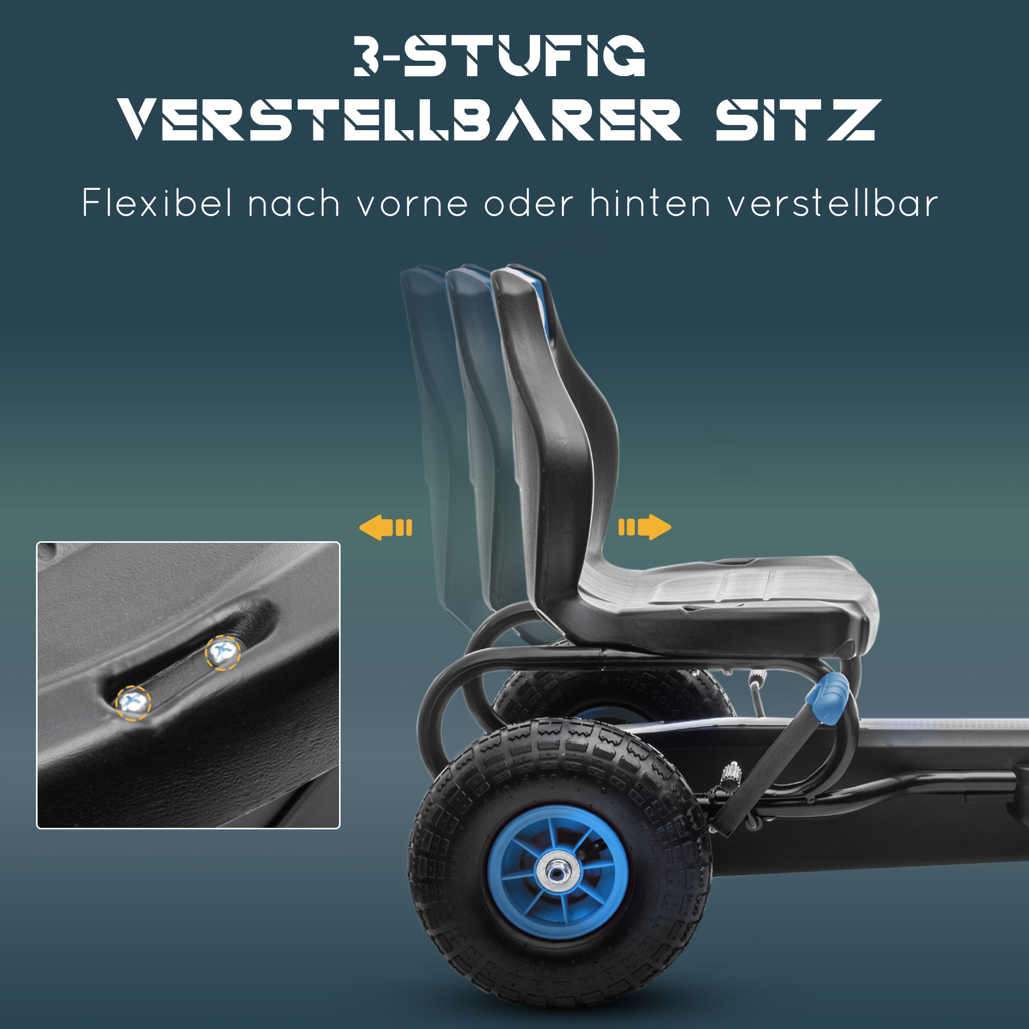 Kinder-Gokart, mit Pedalen, verstellbarem Sitz, In- und Outdoor, ab 5 Jahren, blau+schwarz, 121 x 58 x 61 cm