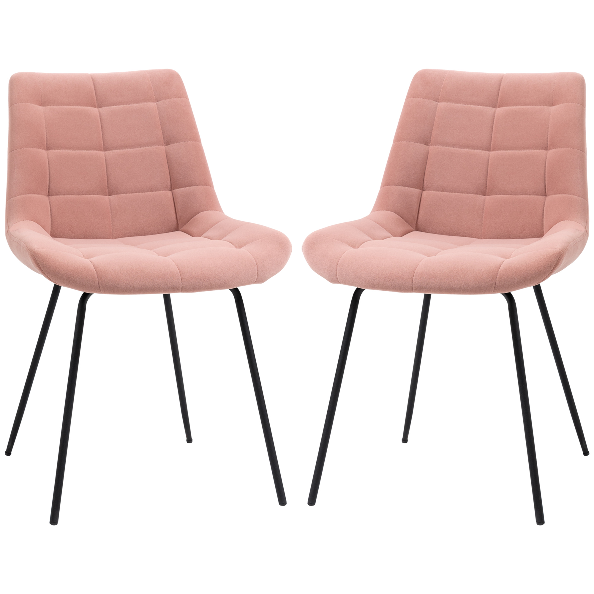 2er-Set Esszimmerstühle  Akzentstühle Küchenstühle, Retro-Design, Samtoptik, 50 cm x 61 cm x 79 cm, Rosa