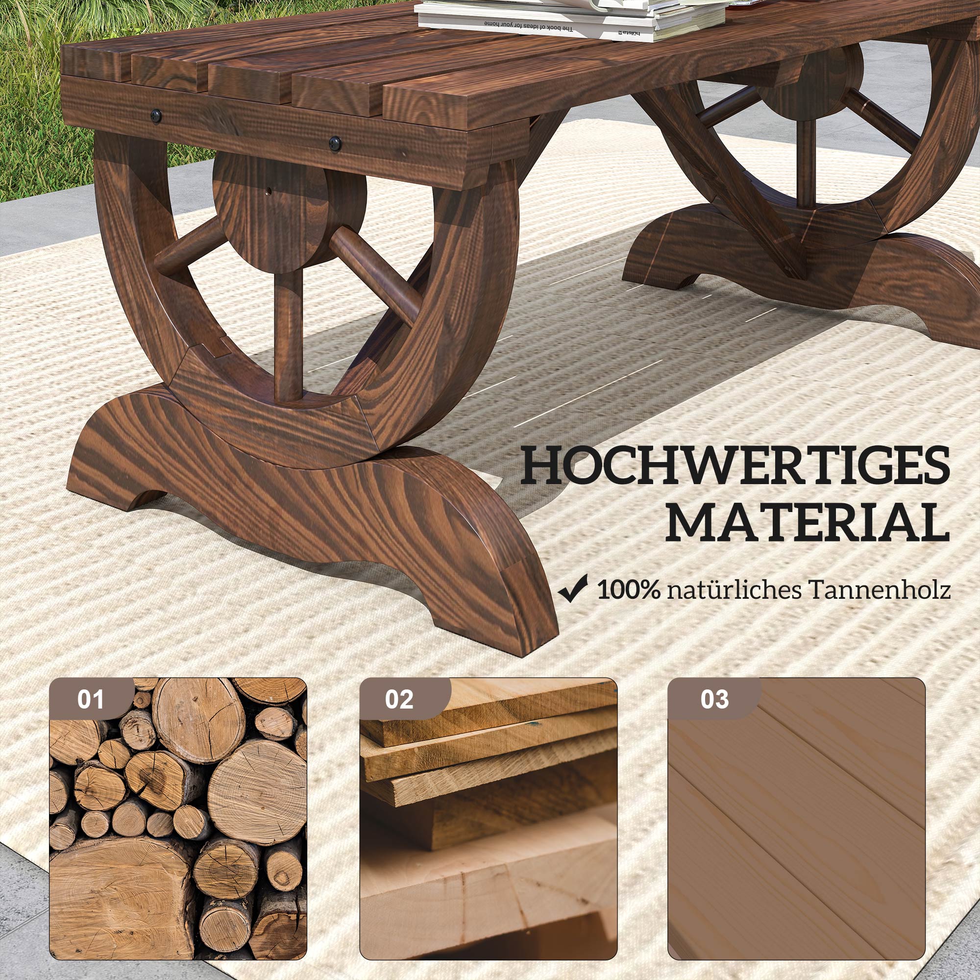 Gartenbank Holz Wetterfest Sitzbank Gartenmöbel Rustikale Bank Natur 98 x 50 x 39,5 cm