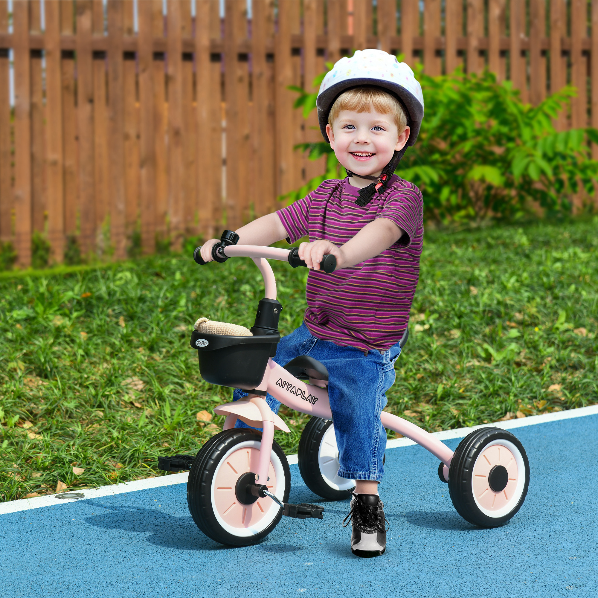 Dreirad für Kinder 2-5 Jahre, höhenverstellbarer Sitz, Klingel, Fahrradkorb, Metallrahmen, Rosa