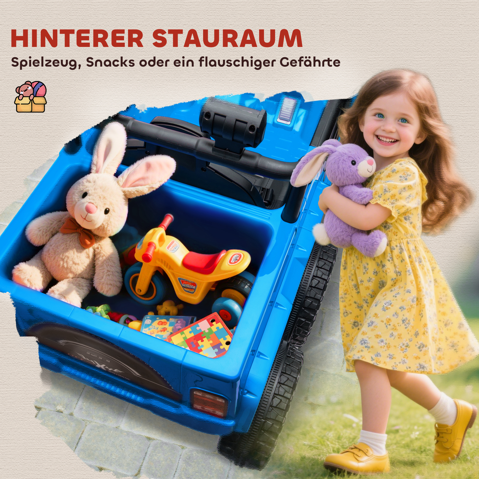12V Elektrisches Kinderauto, mit Anhänger, LED-Lichtern, Musik und Hupe, für Kinder im Alter von 3-8 Jahren, Hellblau