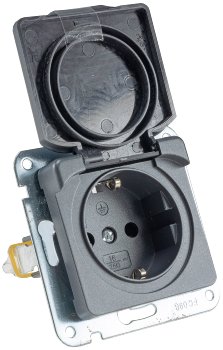 MILOS Schutzkontakt-Steckdose IP40, 250V~/ 16A, mit Deckel, UP, anthrazit MILOS Schutzkontakt-Steckdose IP40, 250V~/ 16A, mit Deckel, UP, anthrazit