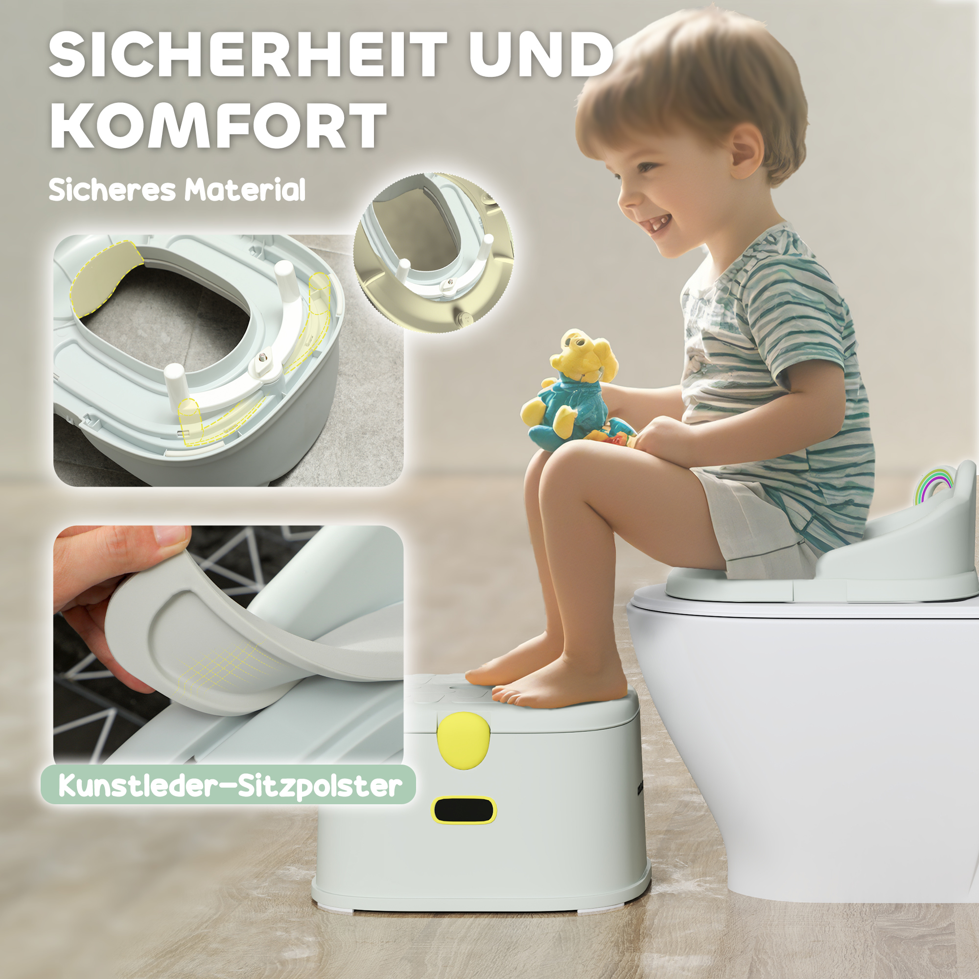 Kinder-Töpfchen, 3-in-1, abnehmbarer Aufsatz, Kunstleder-Sitzpolster, max. 50 kg, Grau