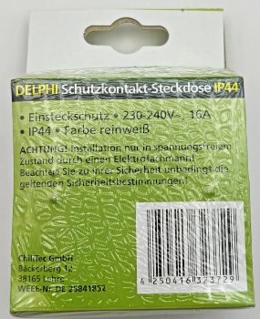 DELPHI Schutzkontakt-Steckdose IP44, 250V~/ 16A, inkl. Rahmen, UP, weiß