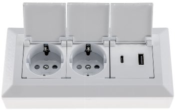 2-fach Steckdosenblock, USB-A+C, weiß, 250V~/ 16A, USB 3,1A, PD, mit Klappen