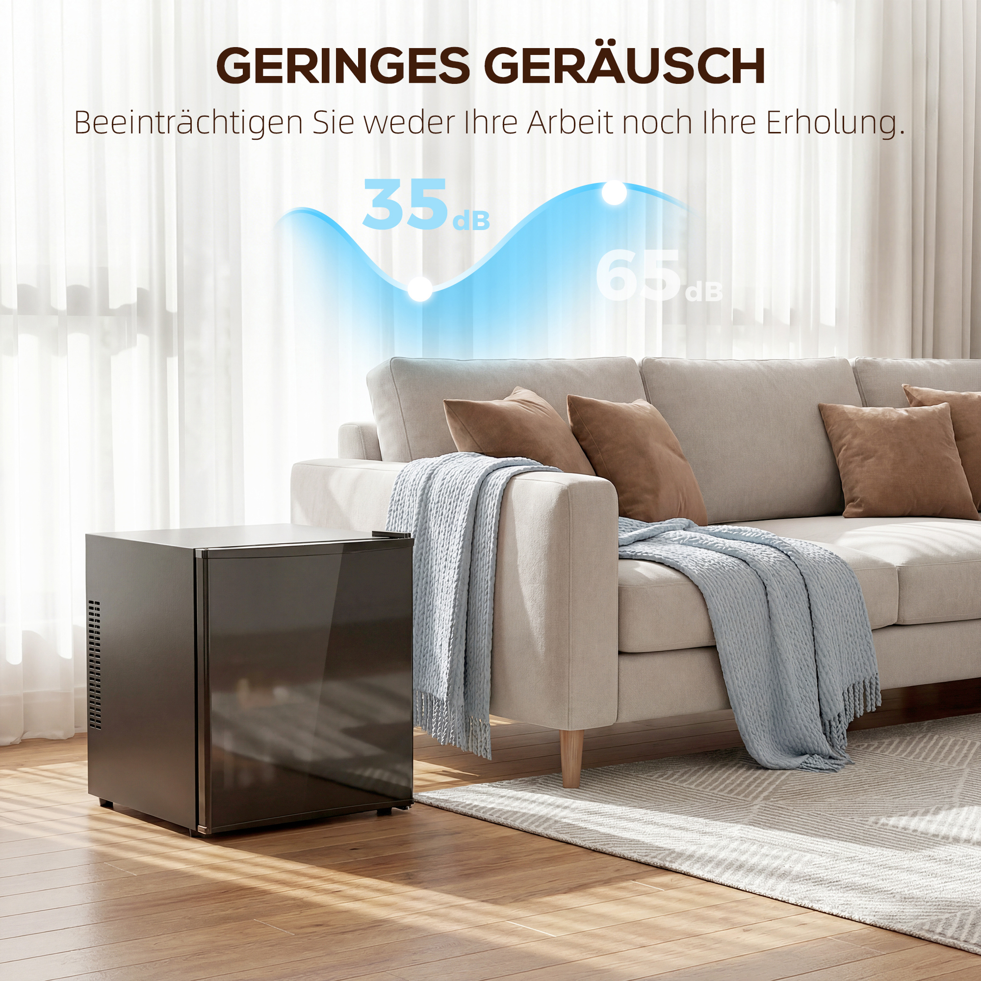 Mini Kühlschrank 44L/46 Dosen Kleiner Kühlschrank mit einstellbarem Thermostat 43 x 51 x 51,3 cm, Schwarz