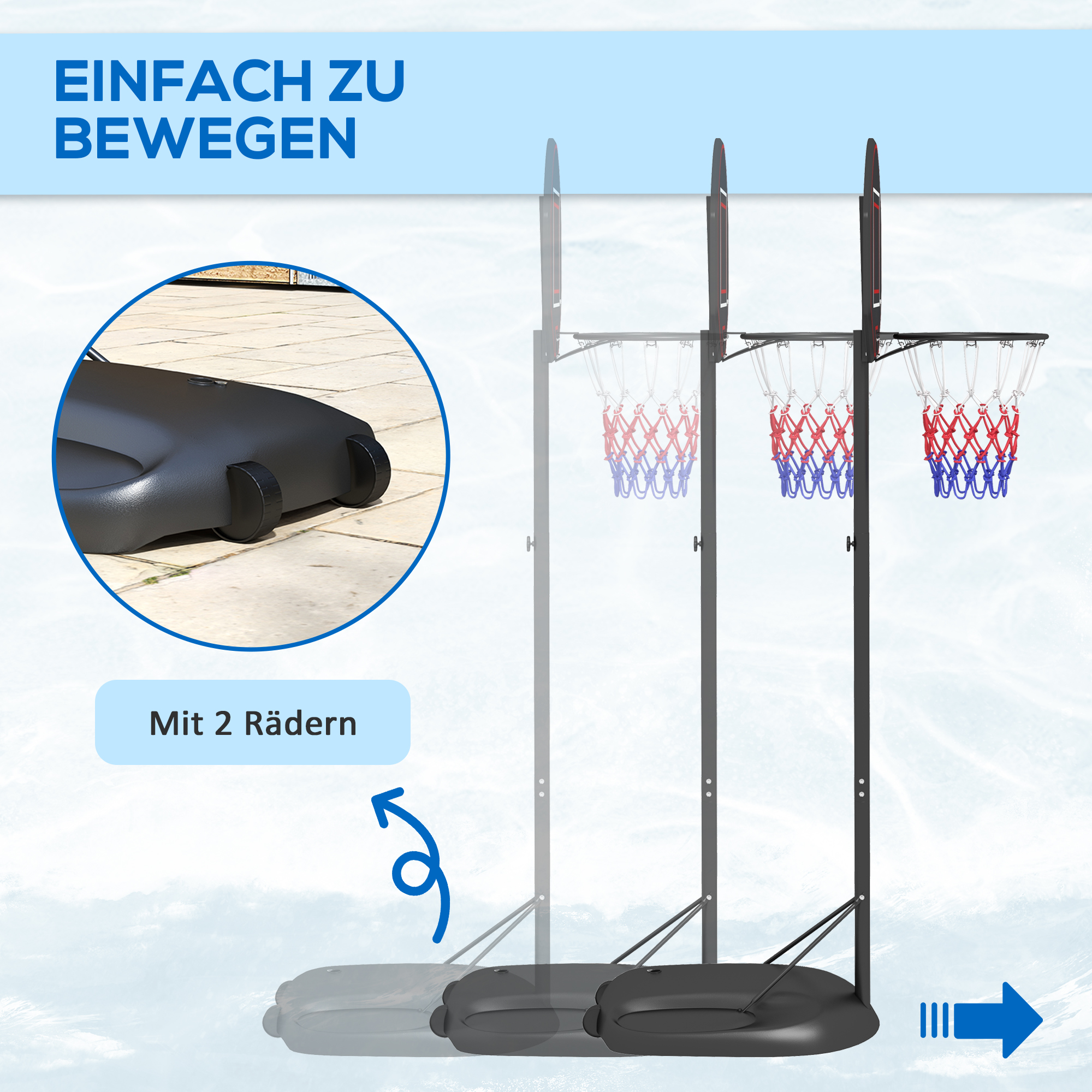 Basketballständer, höhenverstellbar, robust, 1,7-2,3 m Korbhöhe, Stahlrahmen, Schwarz