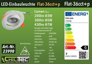 LED-Einbauleuchte "Flat-36 CCT+P", 3/5/7W, 3000/4000/6500K, schwenkbar