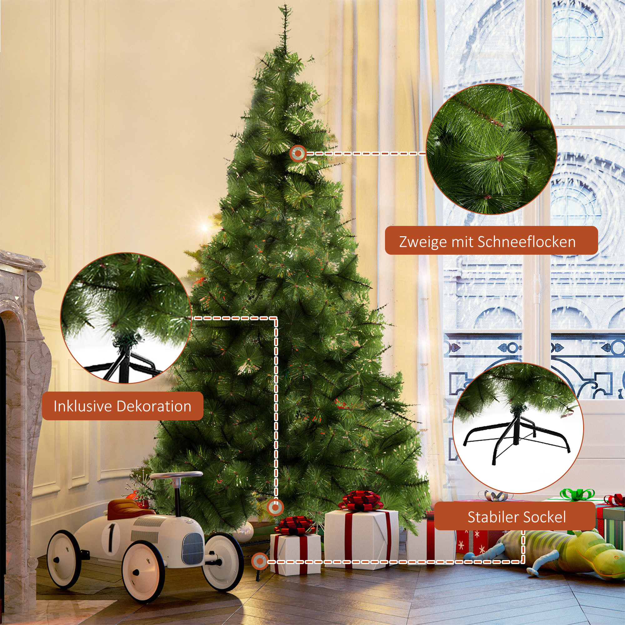 Weihnachtsbaum 210 cm künstlich Tannenbaum mit 505 Spitzen Christbaum Weihnachtsdeko inkl, Metallständer für drinnen