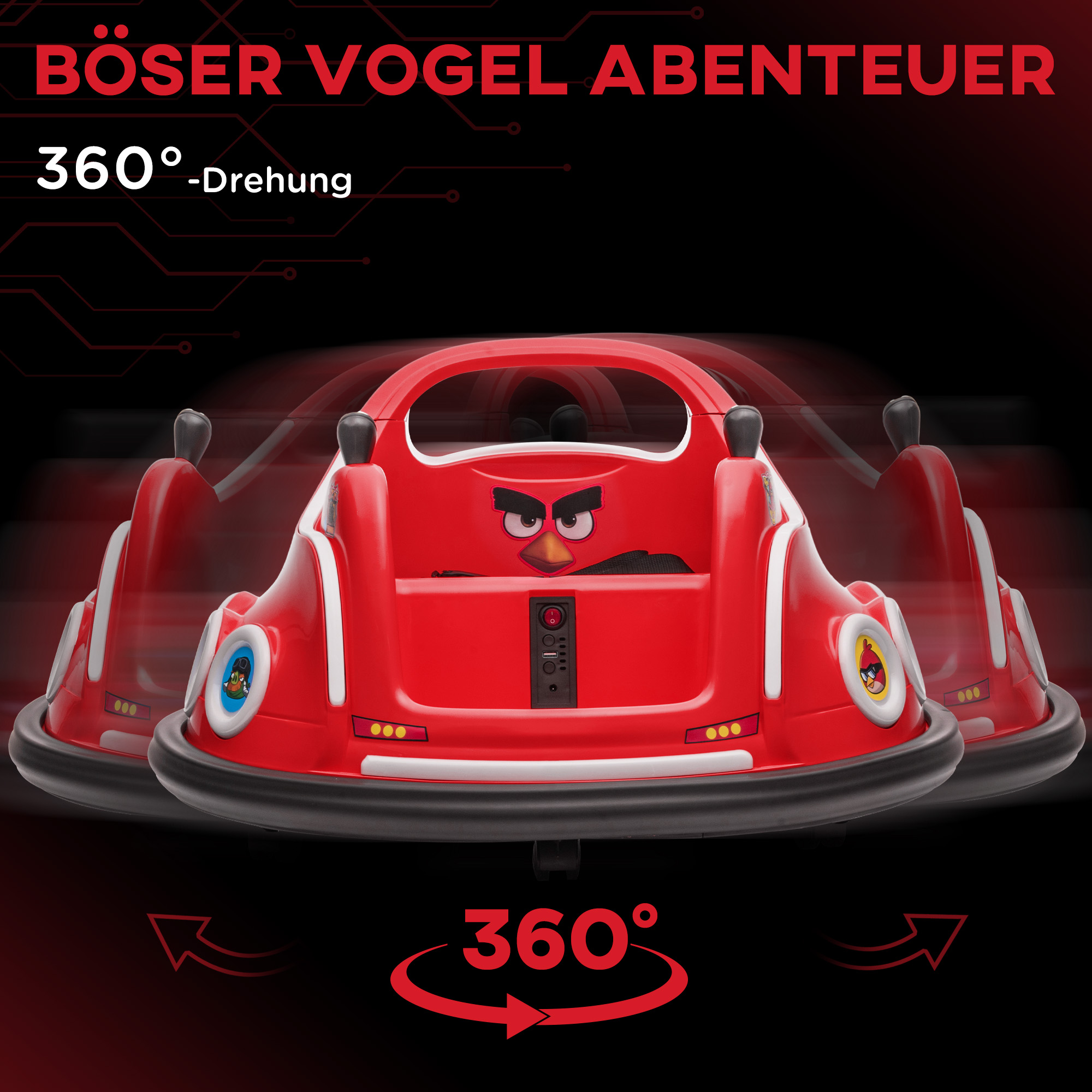 Kinderfahrzeug Autoscooter, 360°-Drehung, für 3-5 Jahre, mit Fernbedienung, Musik, Rot
