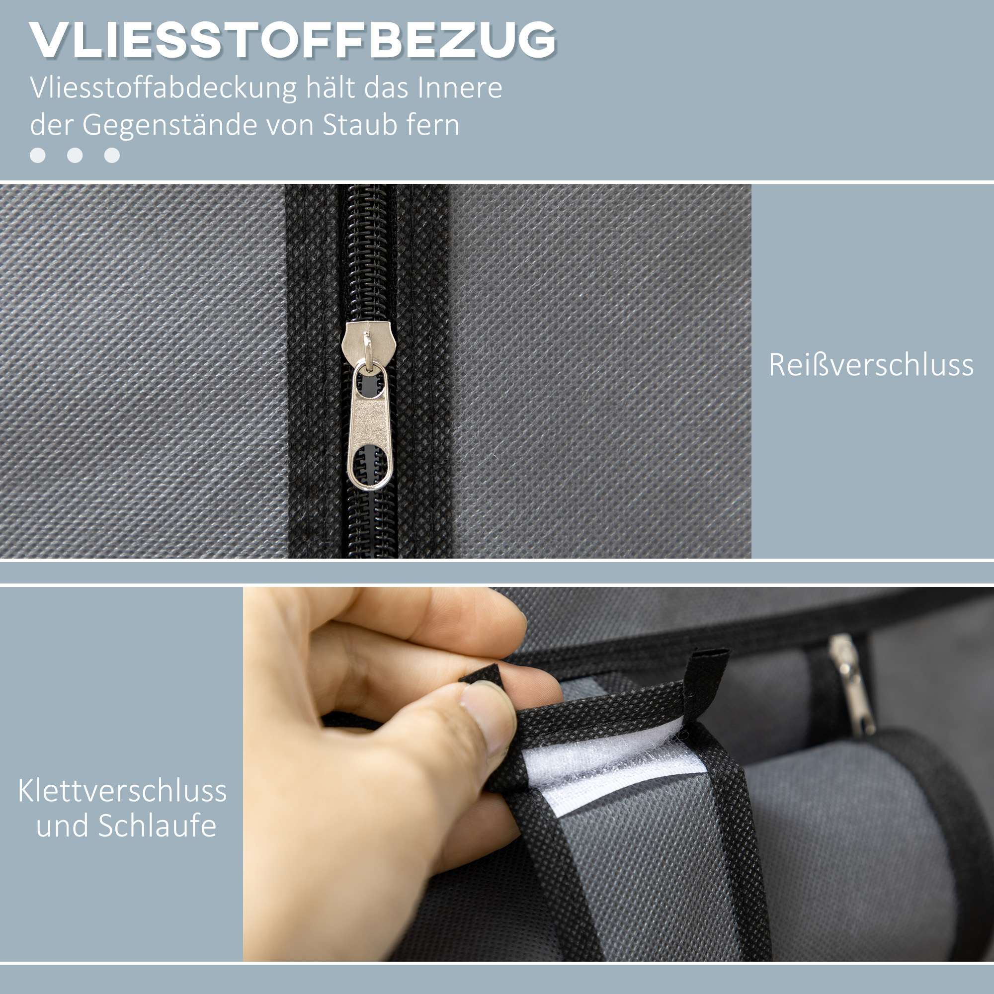 Schrank aus Stoff, Aufbewahrungslösung, 6 Regale, 1 Kleiderstange, Dunkelgrau