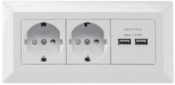 2-fach Steckdosenblock + 2x USB, weiß, 250V~/ 16A, Aufbaumontage, USB 3,1A
