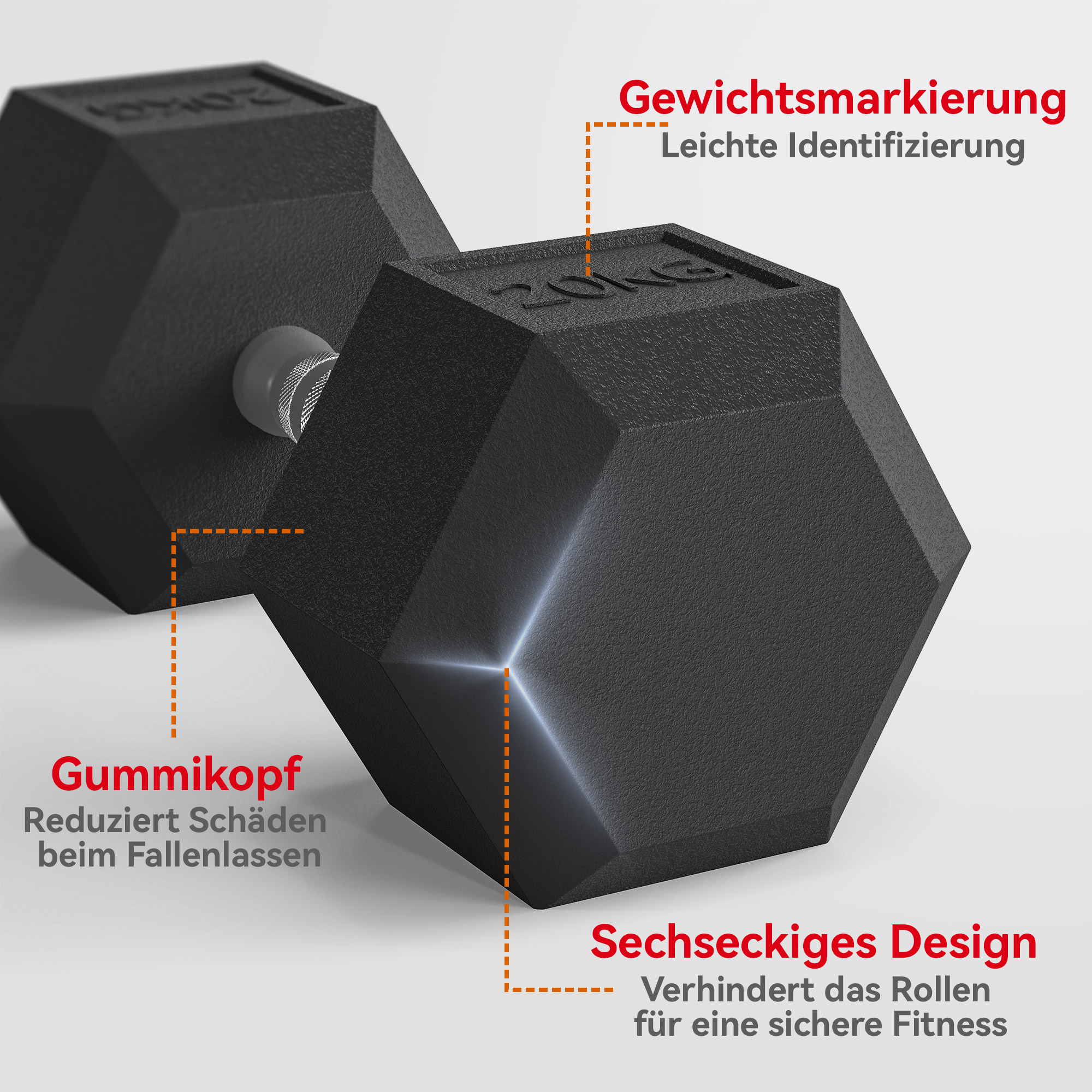 Hanteln mit gerändeltem Griff, Kurzhantel aus Gusseisen, 2 x 20kg für Zuhause, Fitnessstudio, Krafttraining