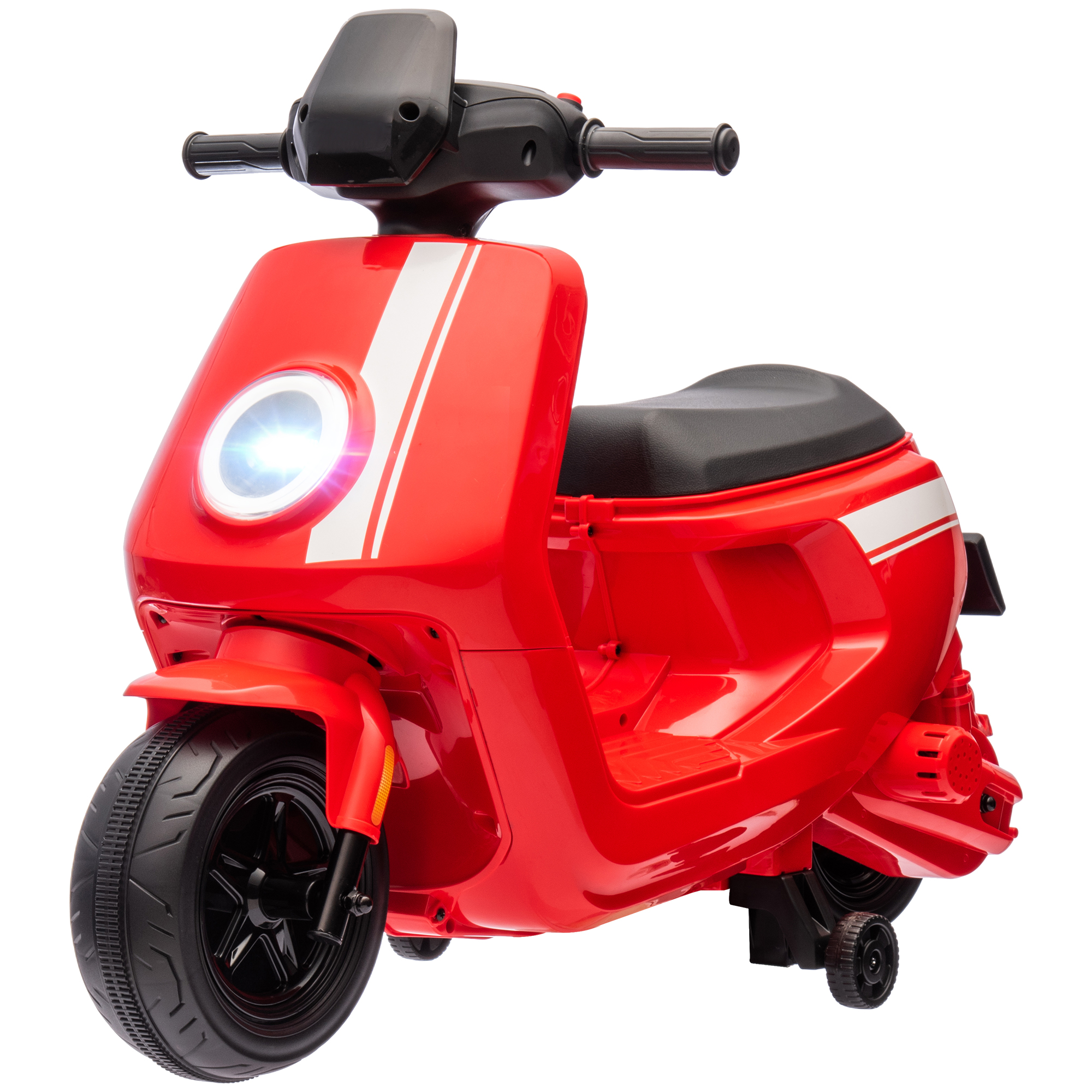 6V Elektro-Motorrad für Kinder, mit Scheinwerfer und Musik, Vor- und Rückwärtsgang, Trainingsräder, 18-36 Monate, Rot