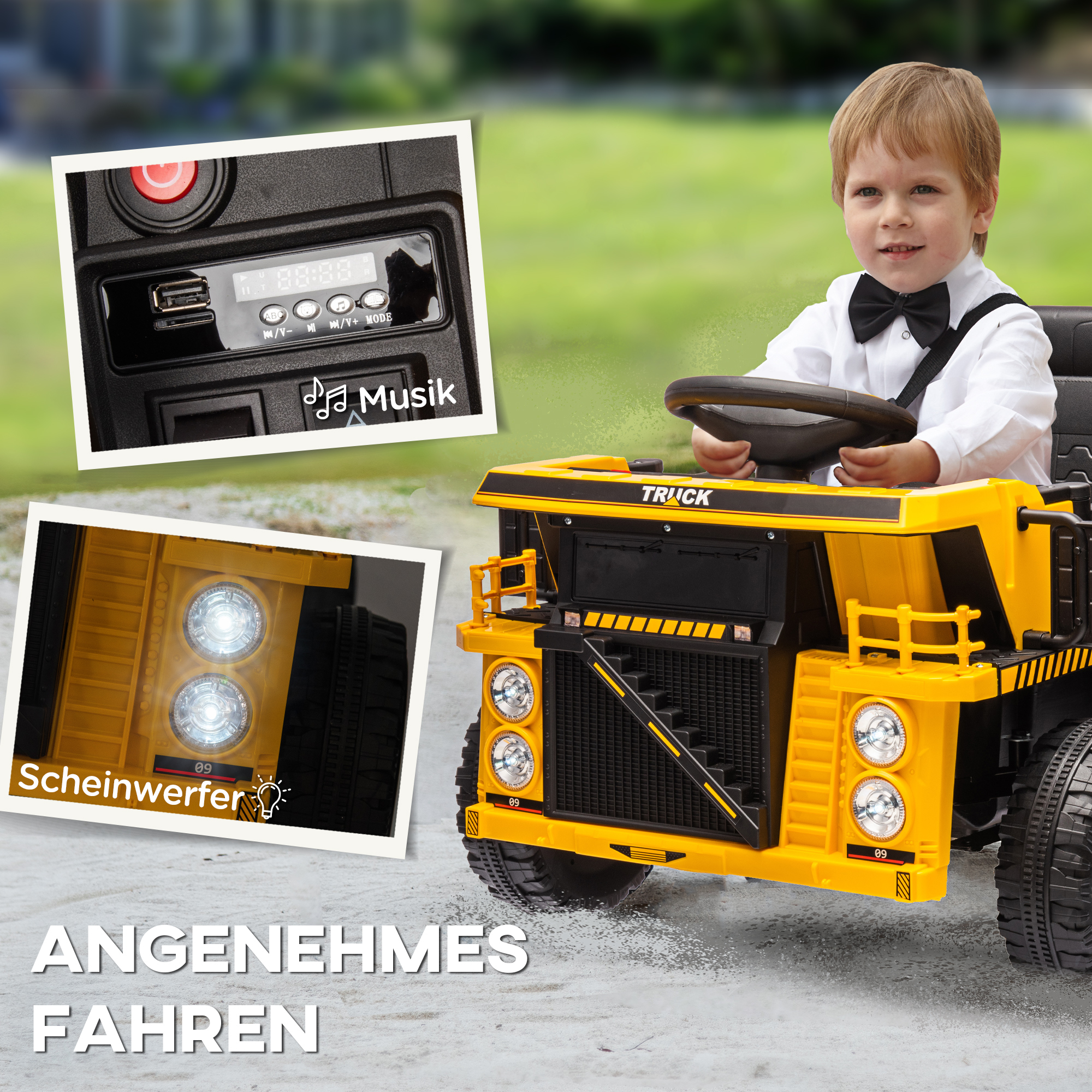 Elektro-Kipplaster, 3-6 km/h, Rutschauto, kippbare Ladefläche, Licht & Musik, für 3-5 Jahre