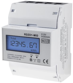 Drehstromzähler MID geeicht, 3-phasig 10A, 230/400V, 4TE, digital LCD