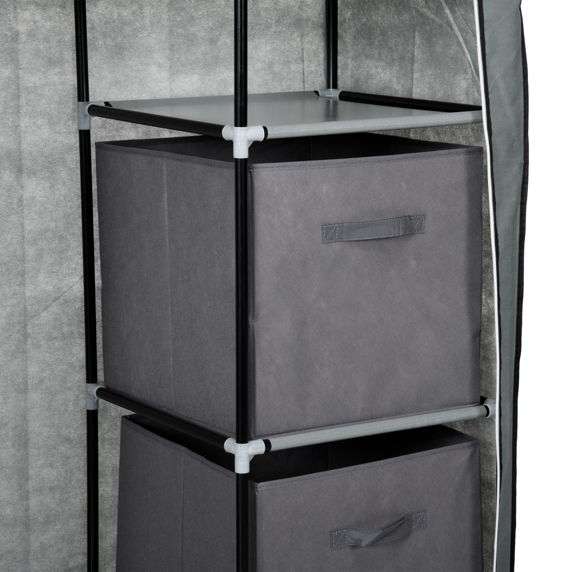Stoffschrank Kleiderschrank faltbarer Schrank, 1 Kleiderstange, 6 Regalböden, 102 x 42,5 x 162,5 cm, Grau