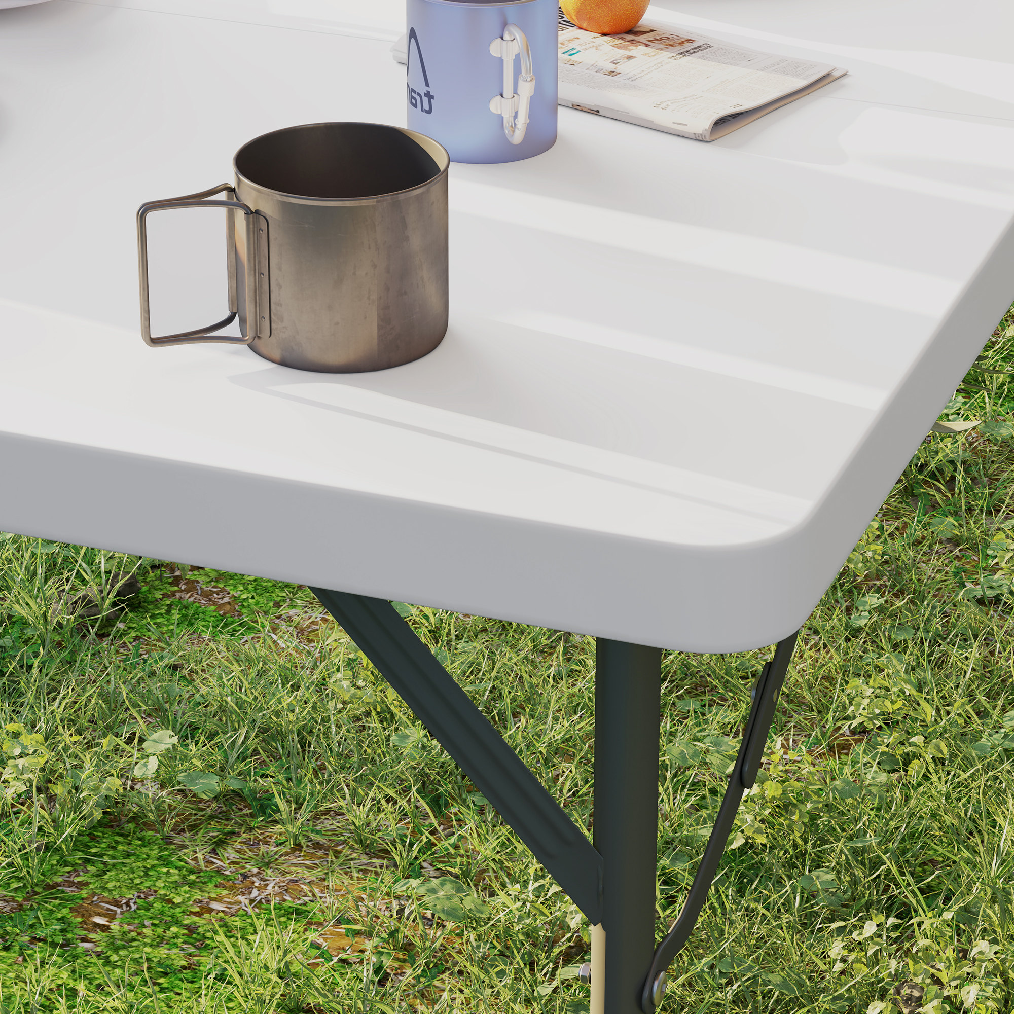 Picknicktisch, Klappbarer Campingtisch, in zwei Höhen einstellbar, für Gartenpartys, Camping, Kunststoff, Metall, Weiß