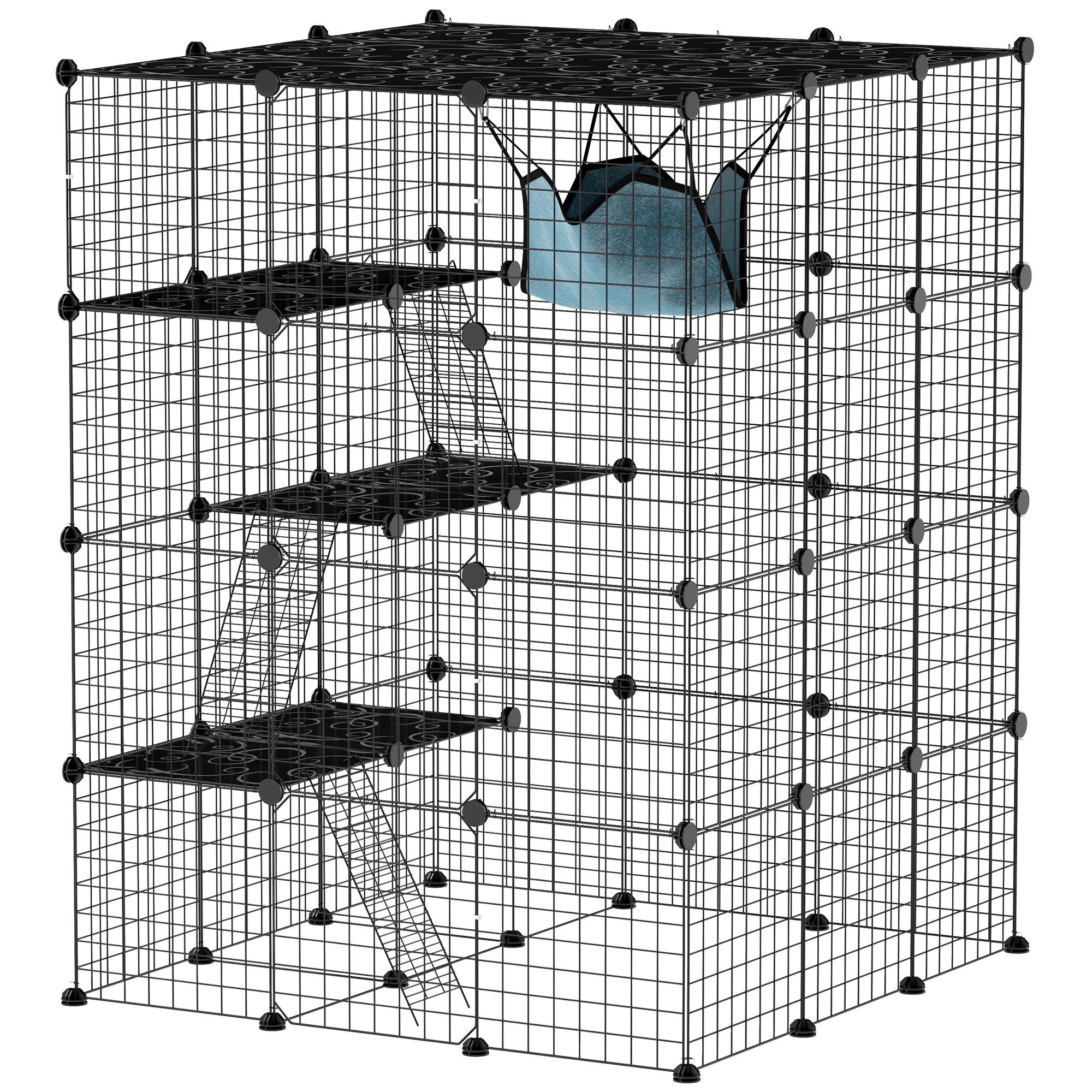 Katzenkäfig für Drinnen 4-stöckig DIY-Katzengehege mit dichtem Metalldraht Hängematte Rampe Türen Sprungplattformen Katzenkäfig für Drinnen 4-stöckig DIY-Katzengehege mit dichtem Metalldraht Hängematte Rampe Türen Sprungplattformen