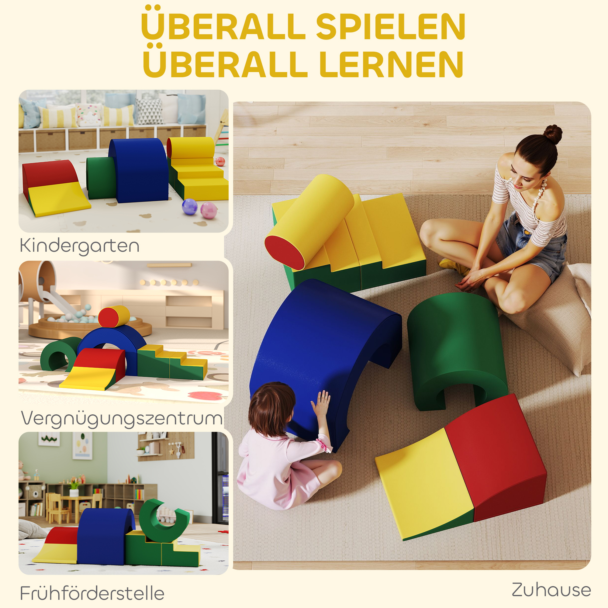 5-teiliges Softbaustein-Set für Babys & Kleinkinder, Schaumstoff, Kunstleder, 5 kreative Formen, Indoor-Set zum Klettern, Krabbeln, Spielen, Bunt