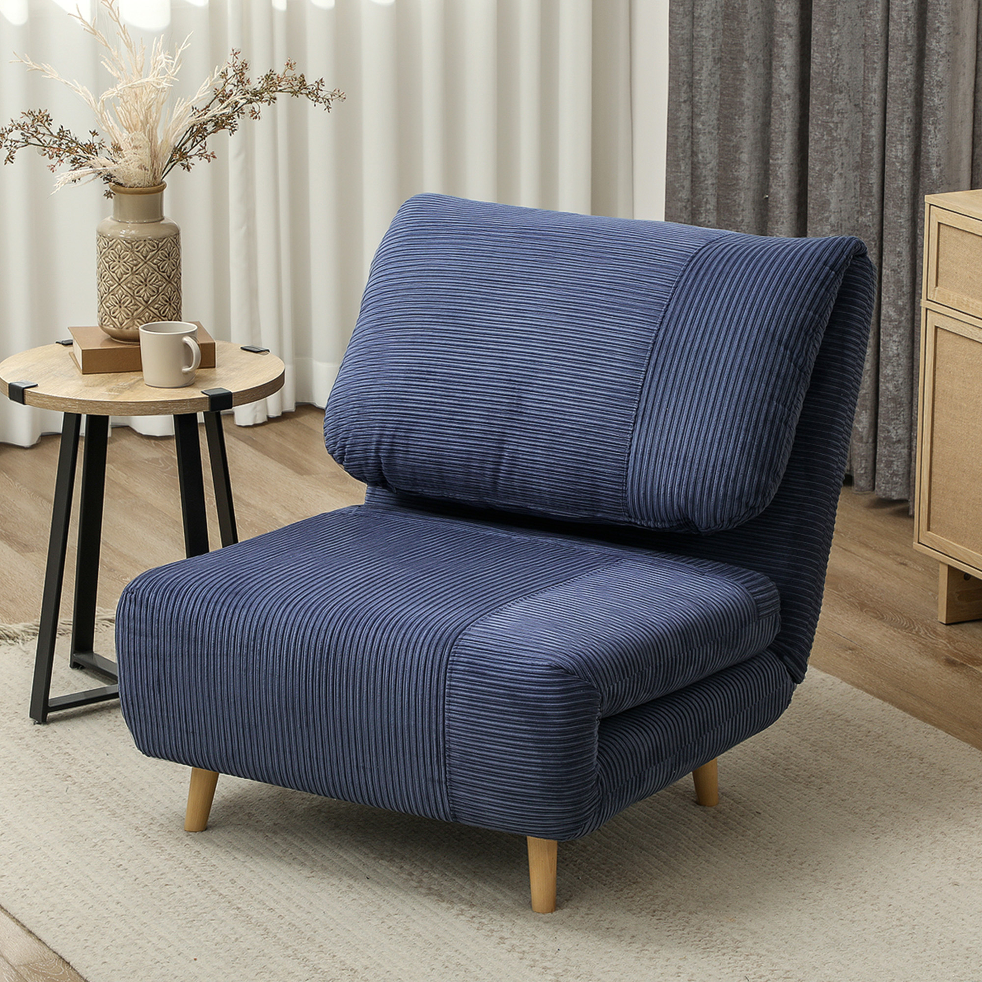 2-in-1 Schlafsessel Gästebett, verstellbare  Kopfstütze Cord-Optik 82 cm x 8 cm x 83 cm Blau