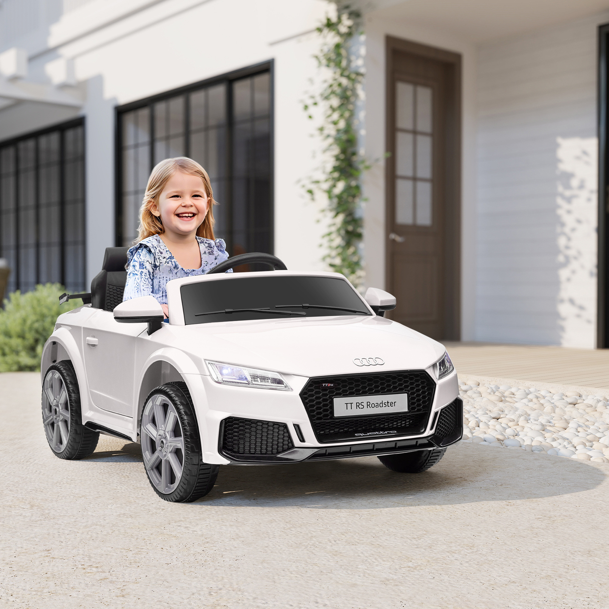 Kinder-Elektroauto, Audi TT RS Roadster, 3 km/h, Fernbedienung, LED, USB, Weiß