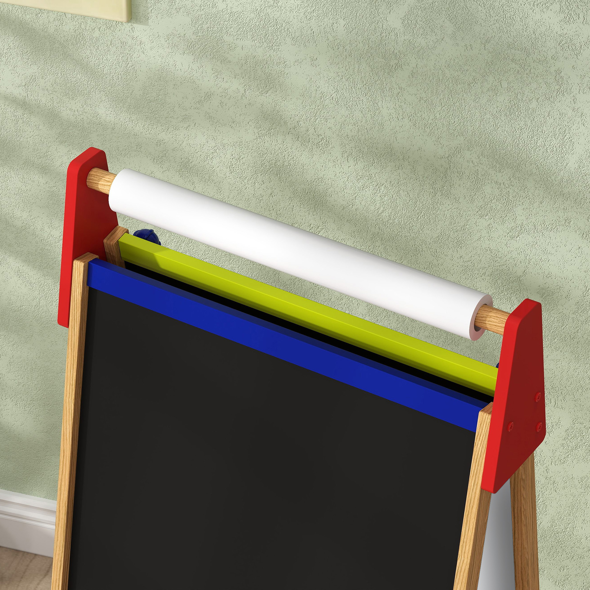 3-in-1 Kindermalstaffelei, Kreidetafel, Whiteboard, Papierrolle, inklusive Zubehör, Kiefernholz, verstellbar