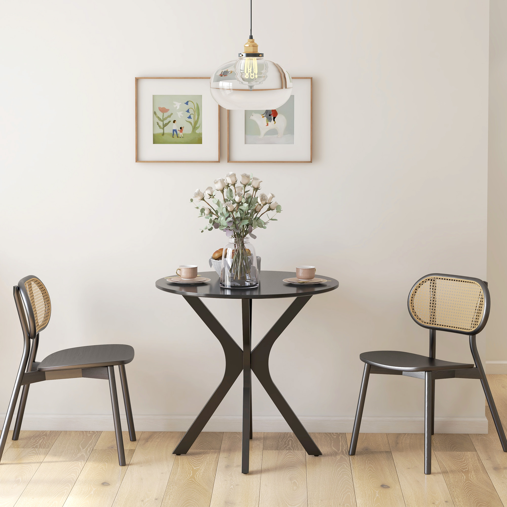 Esstisch Küchentisch Runder Tisch, Modernes Design, 78 cm x 78 cm x 75 cm, Schwarz