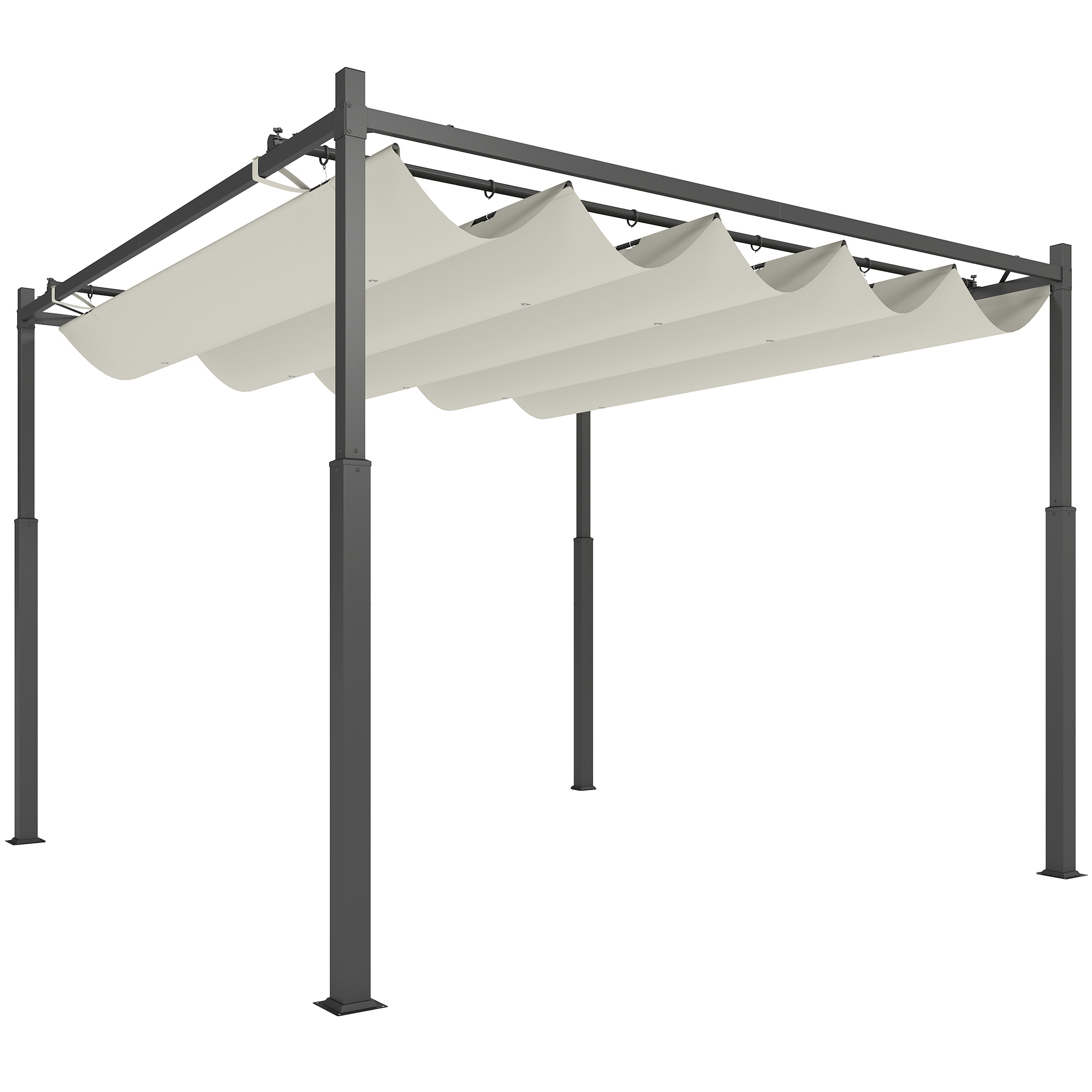Garten-Pergola, 3 x 3 m, Ausziehbares Dach und Magnetpad, Outdoor-Baldachin, Garten-Pavillon, UPF30+, Metall, Cremeweiß