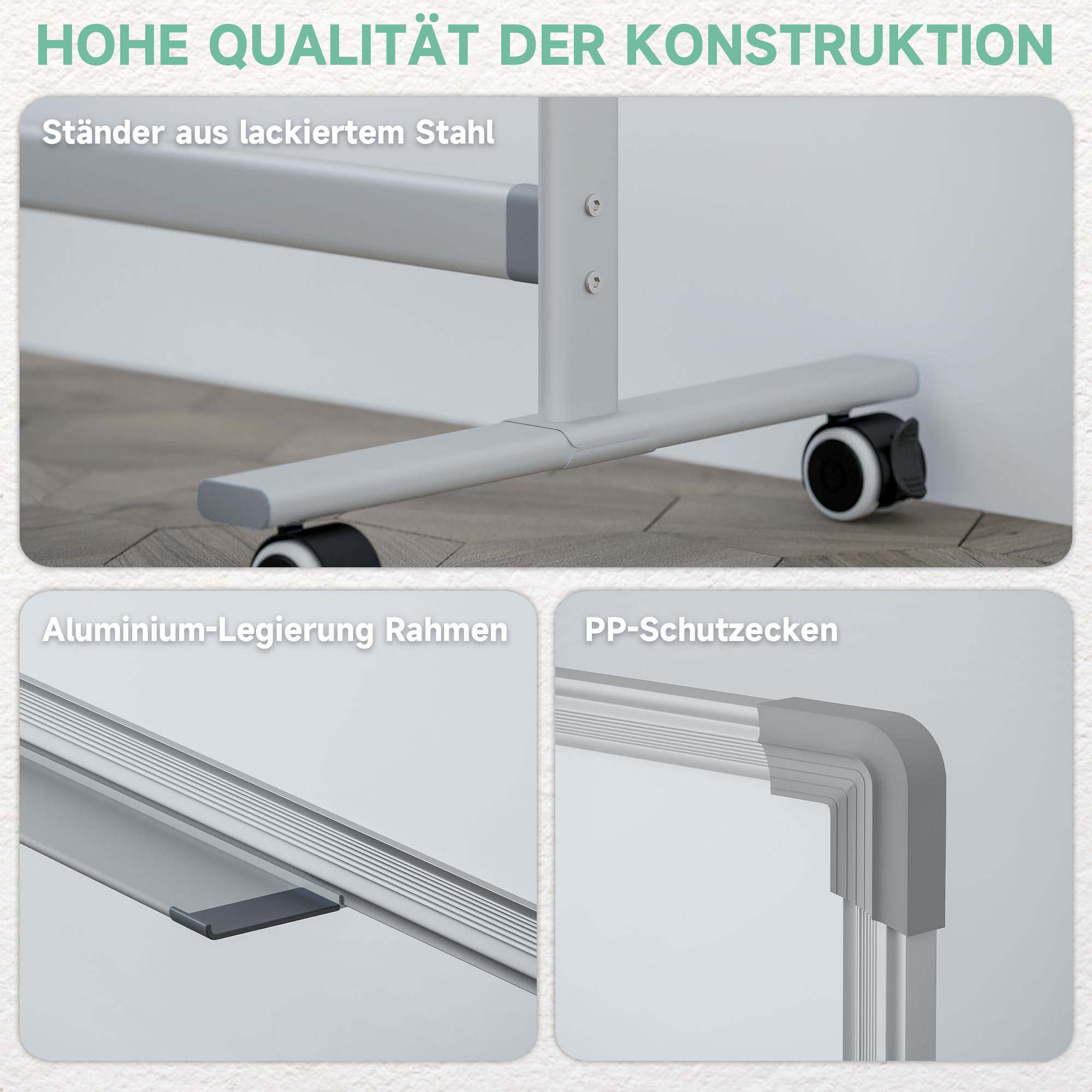Whiteboard,120 x 90 cm, magnetisch, drehbar, mobil, inkl, Marker & Schwamm, Metallgestell, Weiß