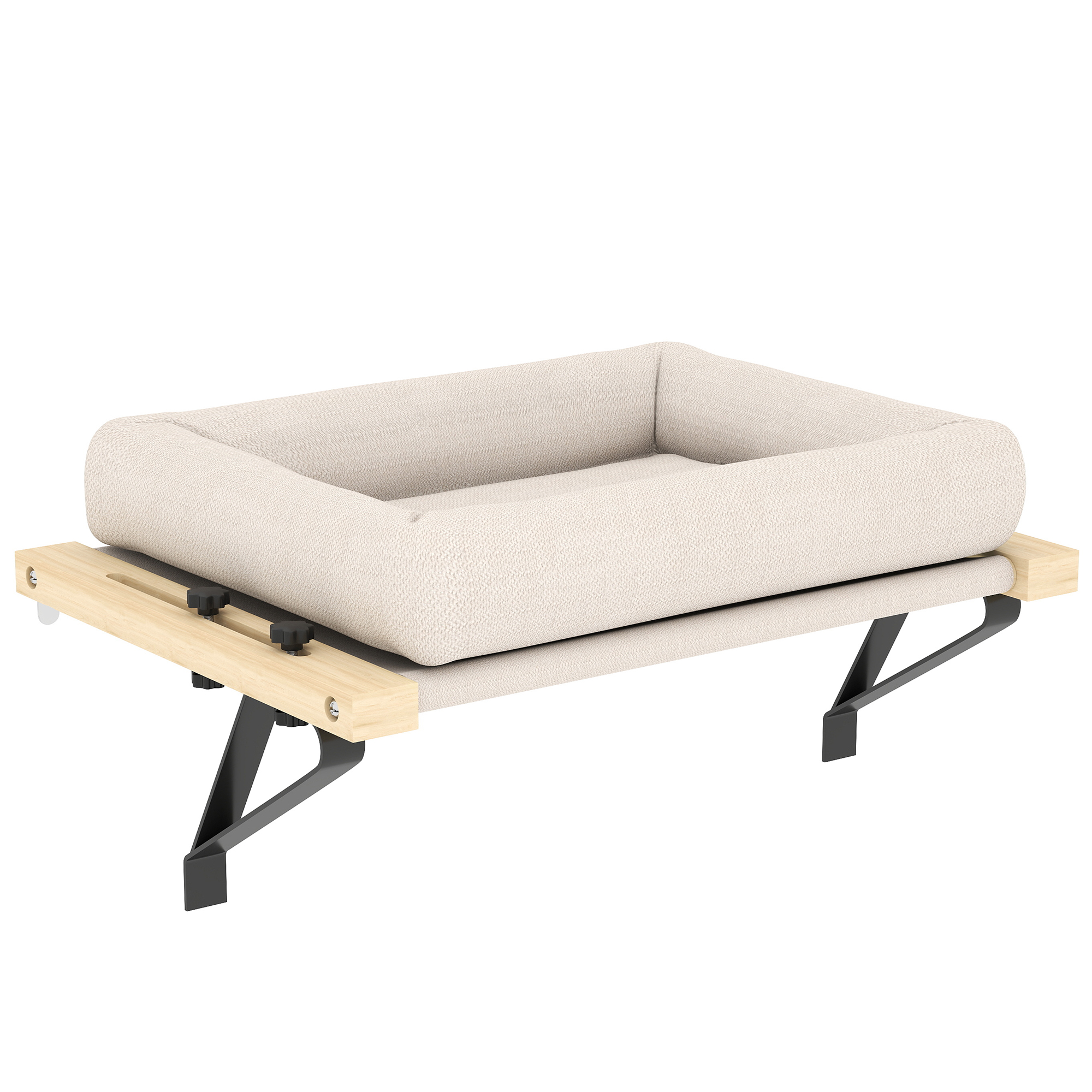 Katzenhaus mit Halterung für Fensterbänke und Heizungen, Kissen, Holzrahmen, Weiß