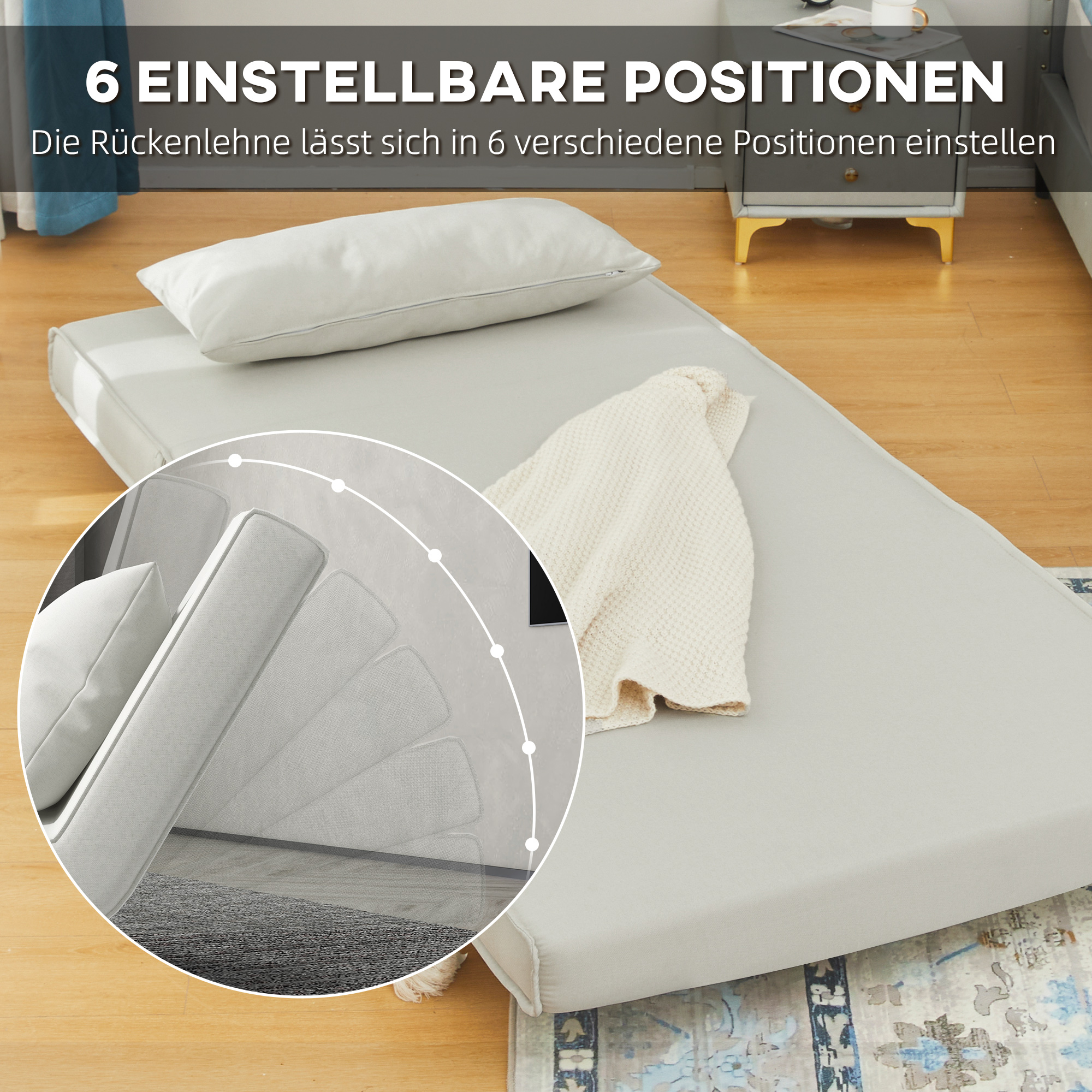 Einzelsofa Schlafsofa Sofabett Klappsofa verstellbar Rückenlehne Liege nordisch skandinavisch 25D Schaumstoff Haus Leinenimitat Tannenholz Cremeweiß 94 x 78 x 80 cm