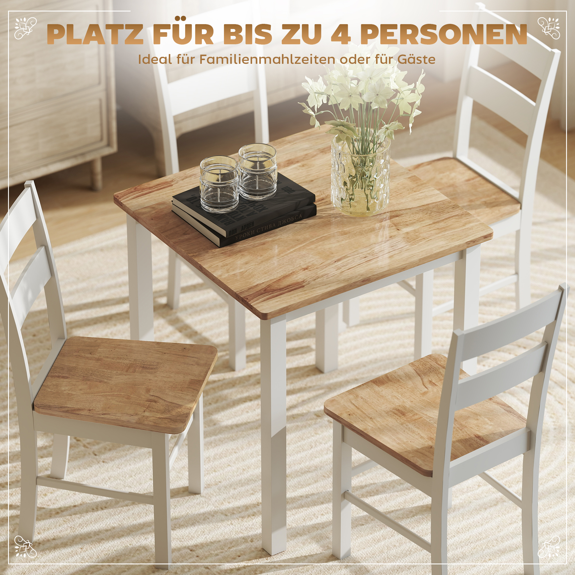 Esstisch aus Kautschukholz, für bis zu 4 Personen, Naturholz