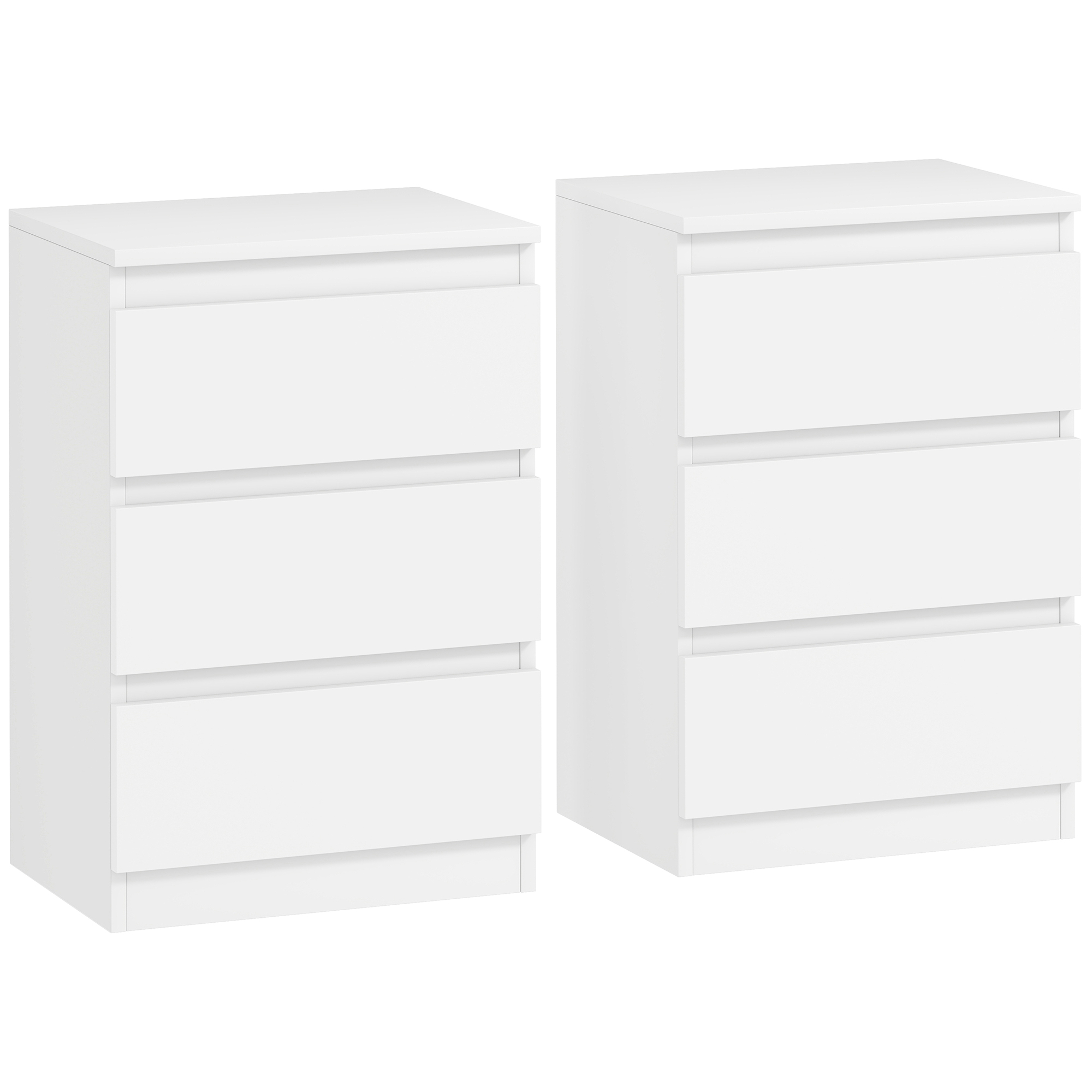 Nachttisch, 2er Set Beistelltisch mit 3 Schubladen, Nachtschrank, Nachtkommode für Schlafzimmer, Wohnzimmer, 40 x 30 x 59,5 cm, Weiß