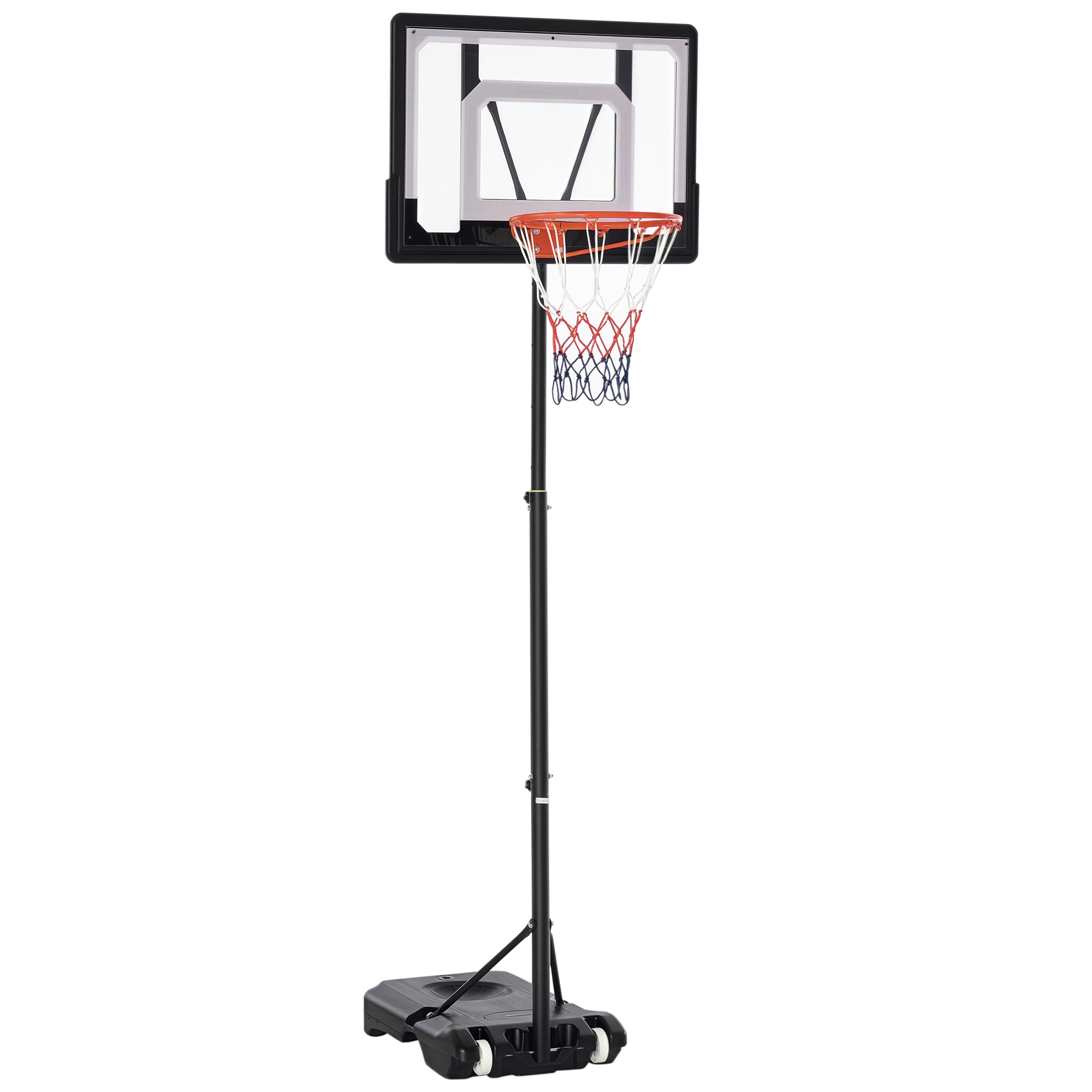 Basketballständer mit Rollen 83x55cm Rückwand, Mobiler Basketballkorb mit Ständer, verstellbare Korbhöhe 156 bis 210 cm, Basketballanlage für Kinder Jugendliche, fürs Außenbereich