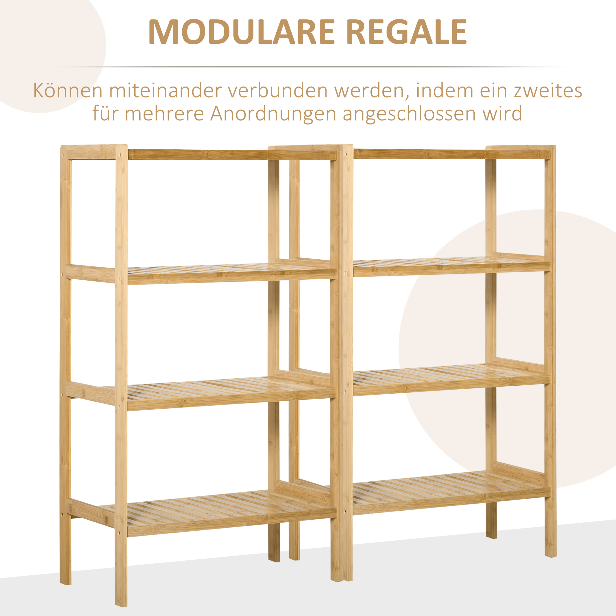 Standregal Bücherregal 4-stufiges Bambusregal Büroregal Lagerregal Aktenregal Küchenregal für Bad Küche Wohnzimmer Schlafzimmer Bambus Natur 62 x 33 x 112 cm