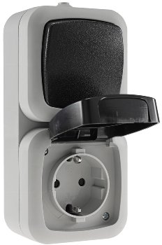 Feuchtraum Kombi-Schalter/Steckdose,IP44, 250V~/ 10/16A, grau, AP vertikal