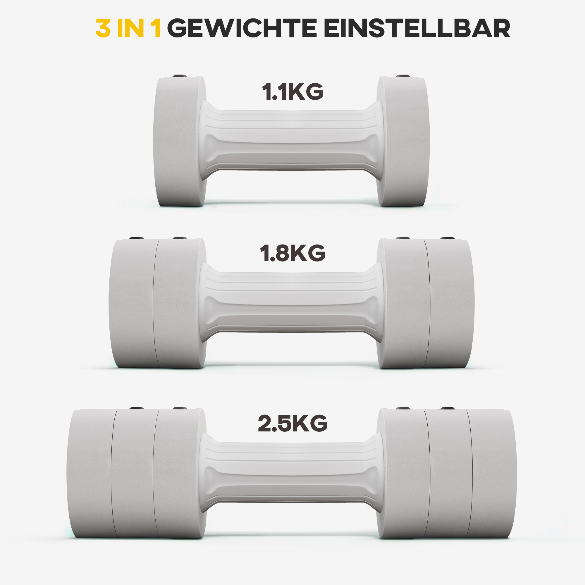 2 x 2,5 kg Kurzhanteln mit anpassbarem Gewicht, Kunststoffgehäuse, Weiß