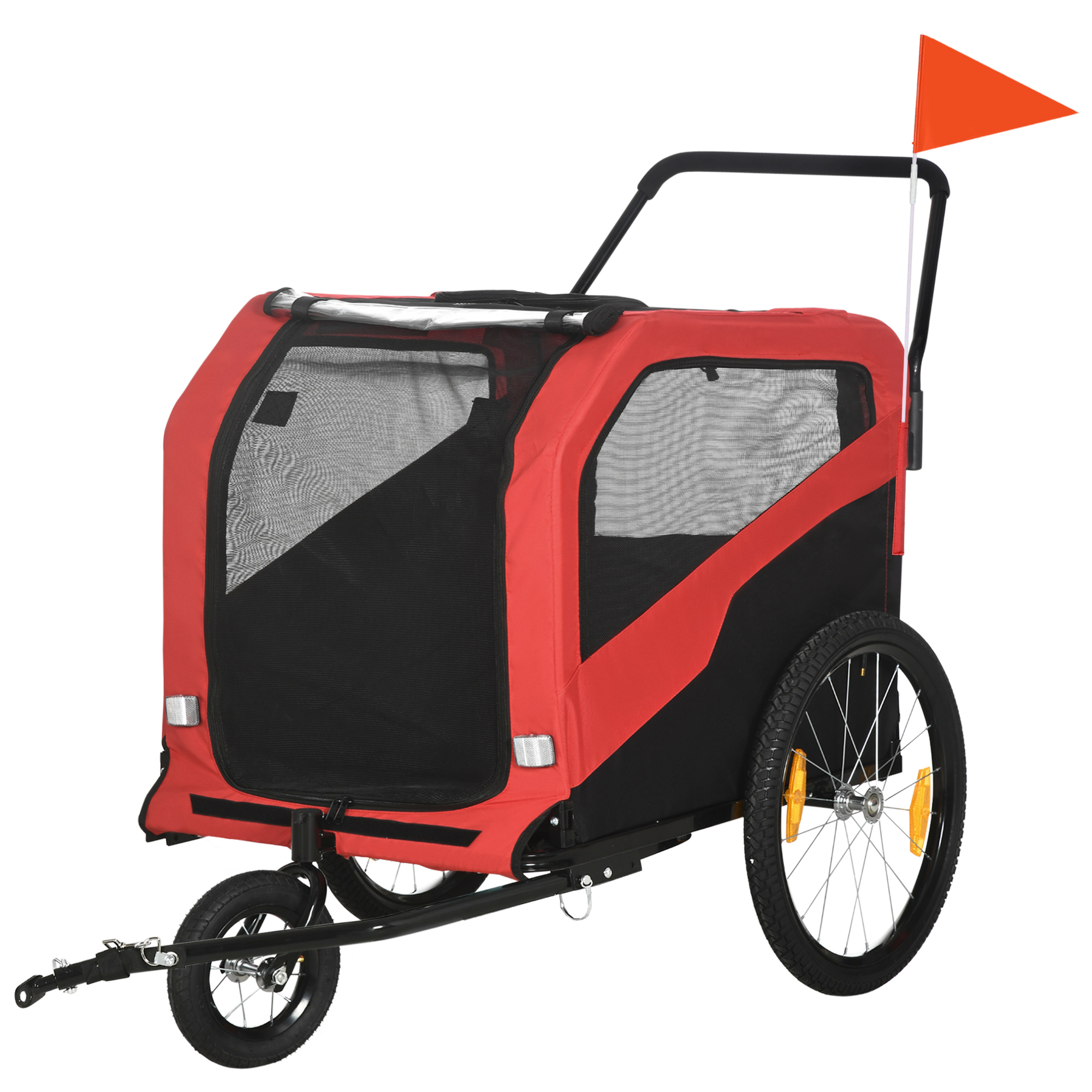 2-in-1 Hundeanhänger Hundebuggy bis 30kg klappbar und lagerbar Lenker Fußstütze Reflektoren Sicherheitsfahne 170 cm x 77 cm x 90 cm Rot